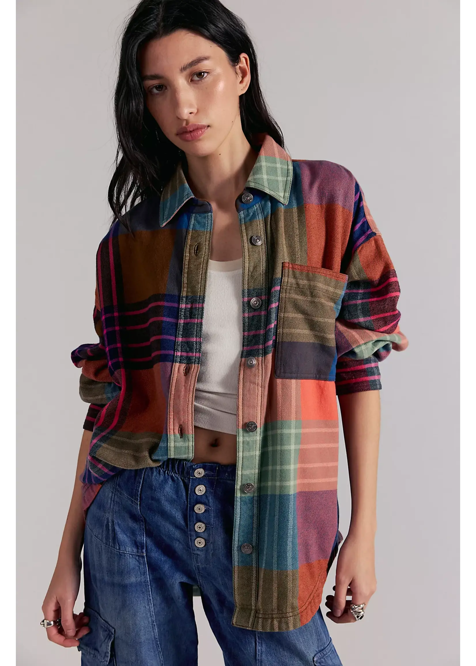 Free People Free People Ashley Plaid Shirt - Ginger Combo