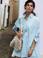 Free People Free People Oxford Club Mini Dress - Cornflower Combo