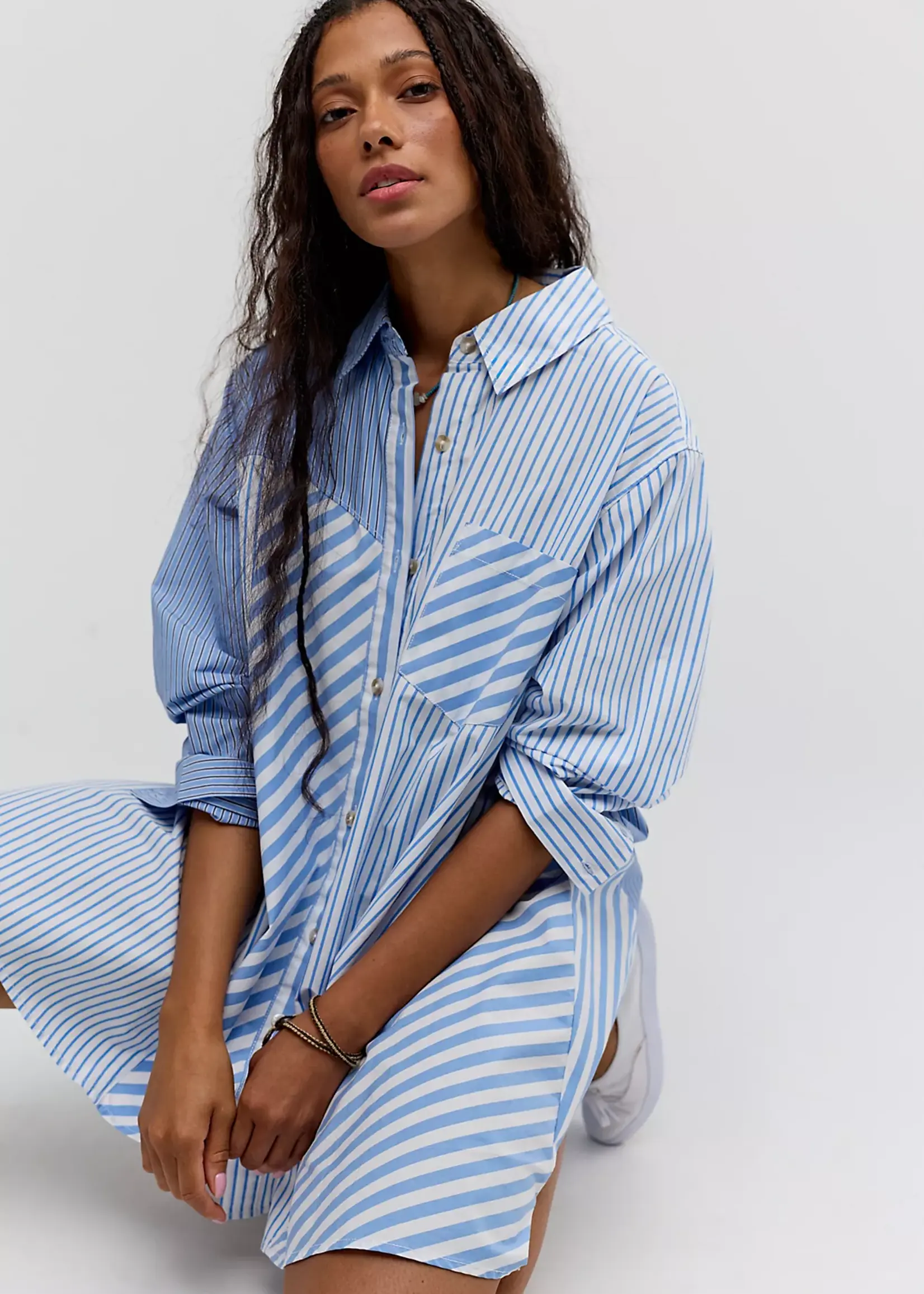 Free People Free People Oxford Club Mini Dress - Cornflower Combo