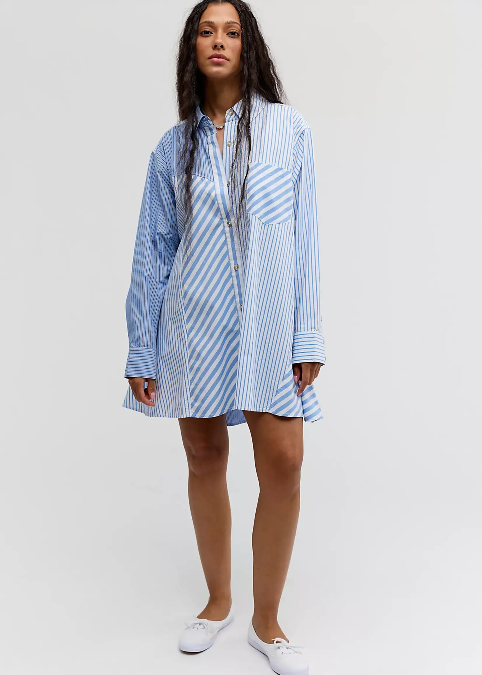 Free People Free People Oxford Club Mini Dress - Cornflower Combo
