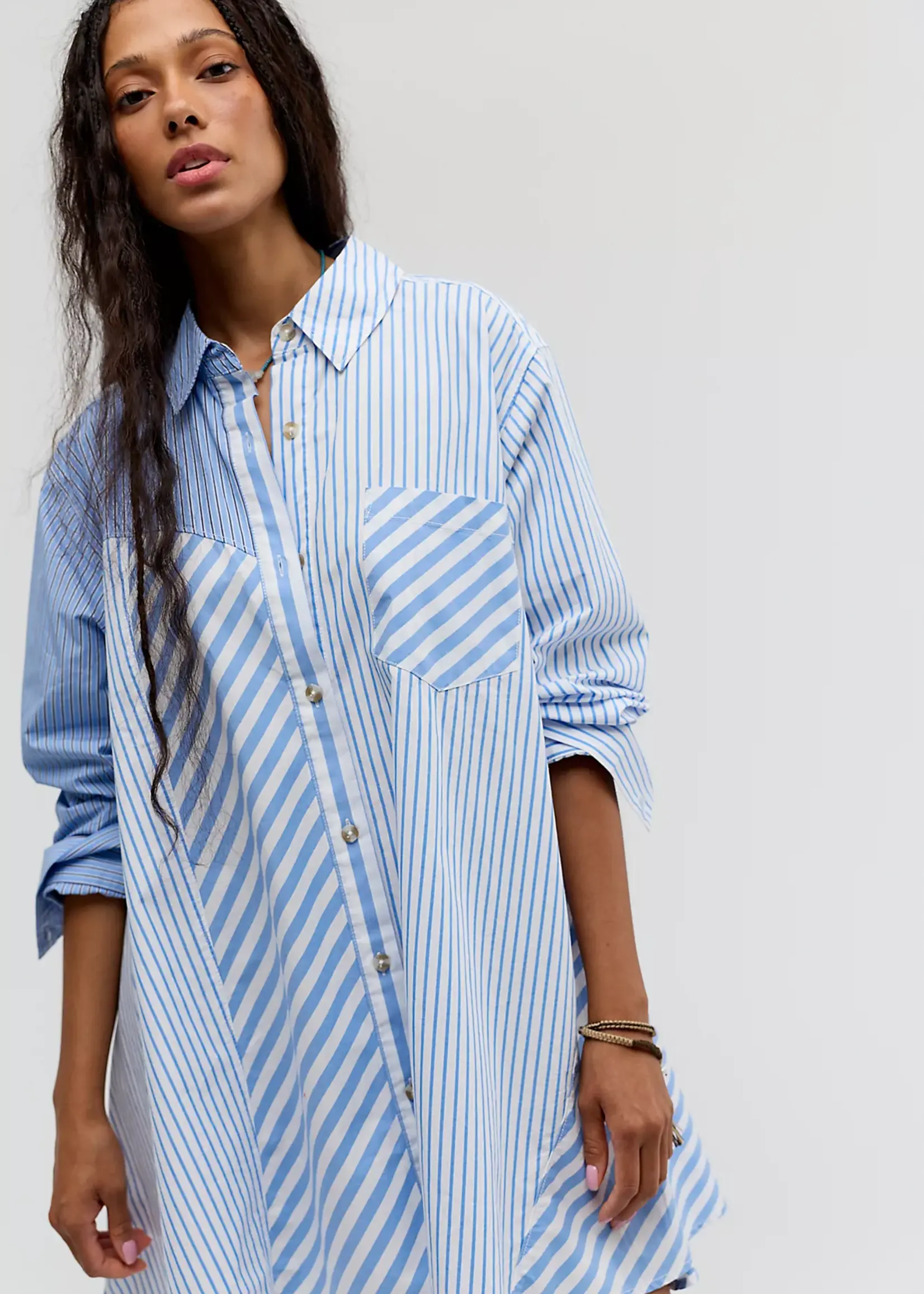 Free People Free People Oxford Club Mini Dress - Cornflower Combo