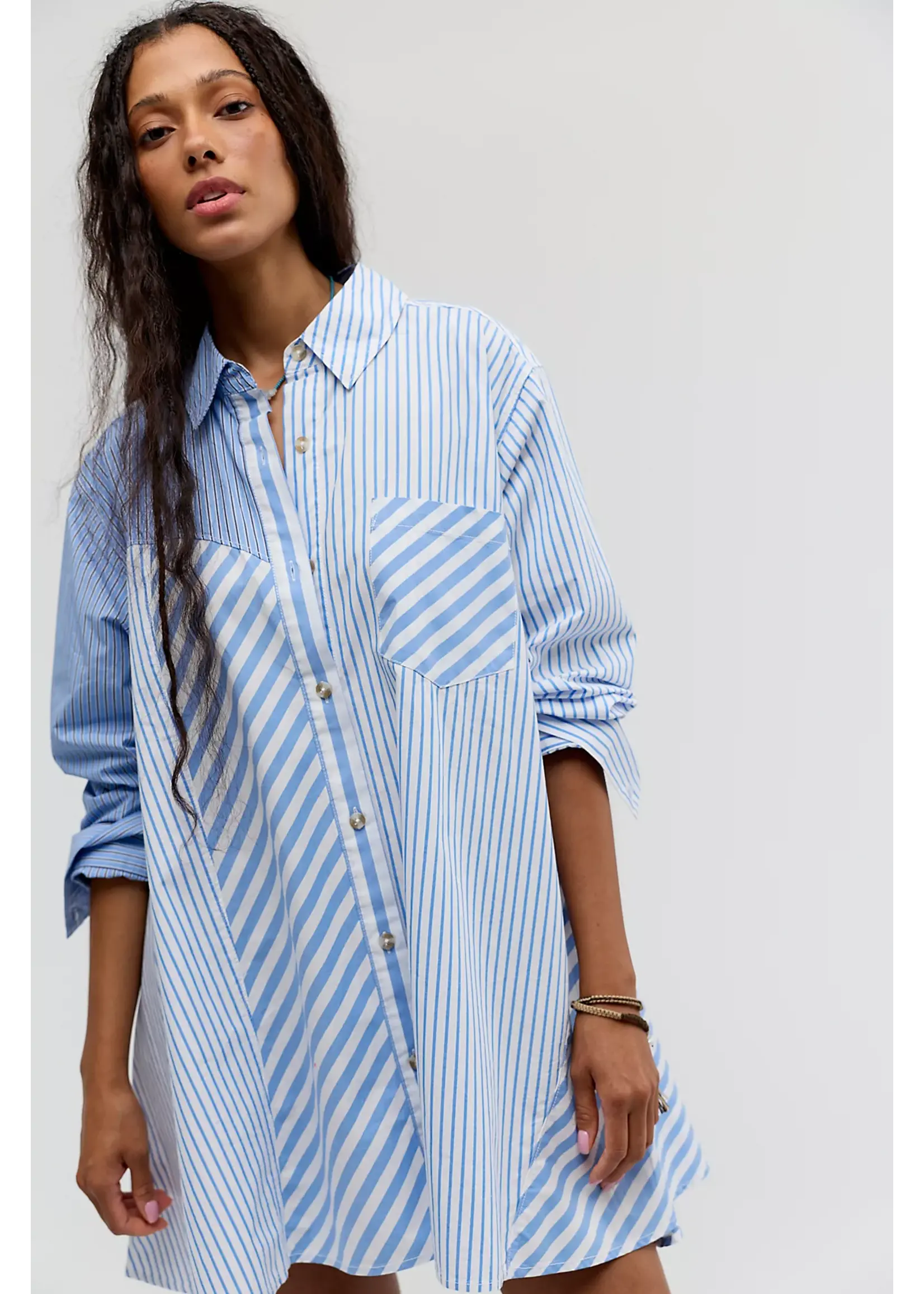 Free People Free People Oxford Club Mini Dress - Cornflower Combo