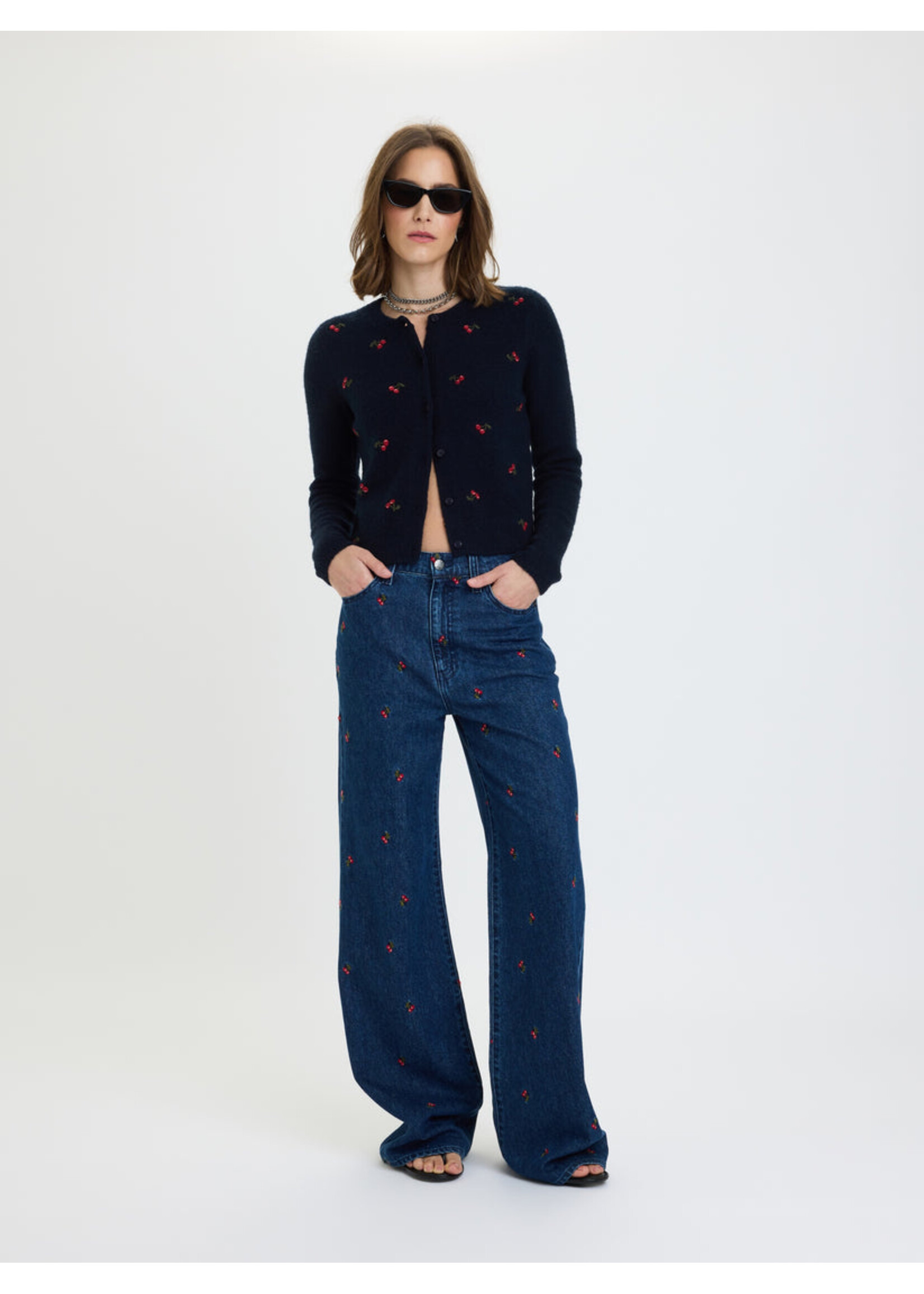 Daze Daze Denim Muse Embroidered Fitted Cardigan - Cherry