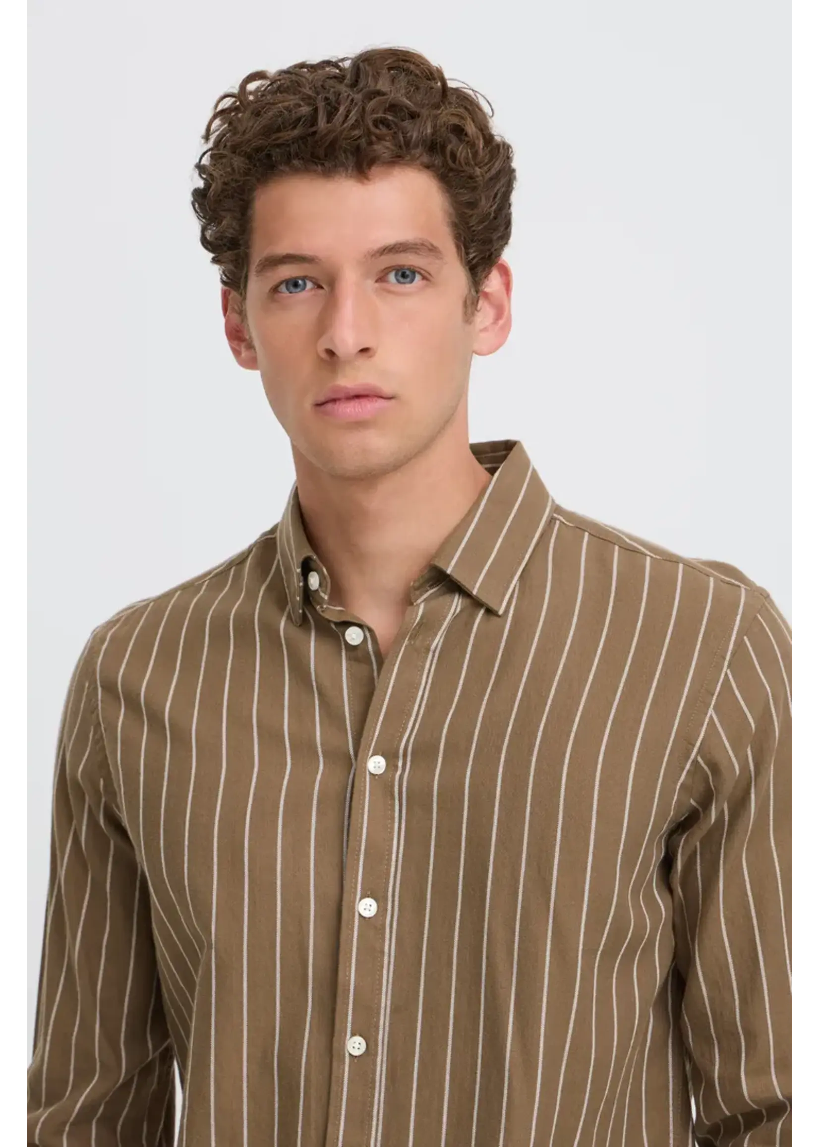 Casual Friday Casual Friday Anton LS BD Striped Shirt -Chocolate