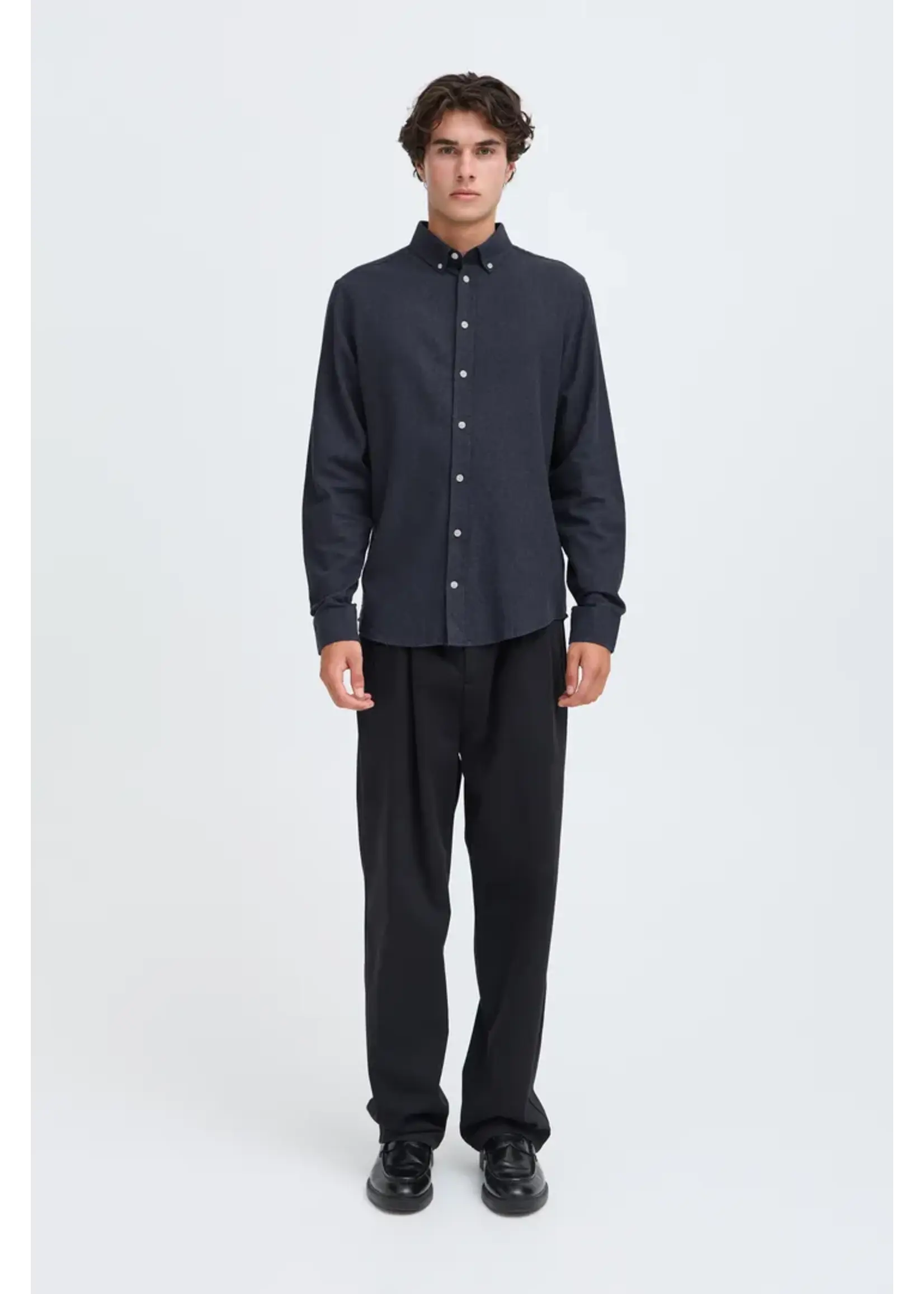 Casual Friday Casual Friday Anton LS BD Fil A Fil Shirt - Dark Navy Melange