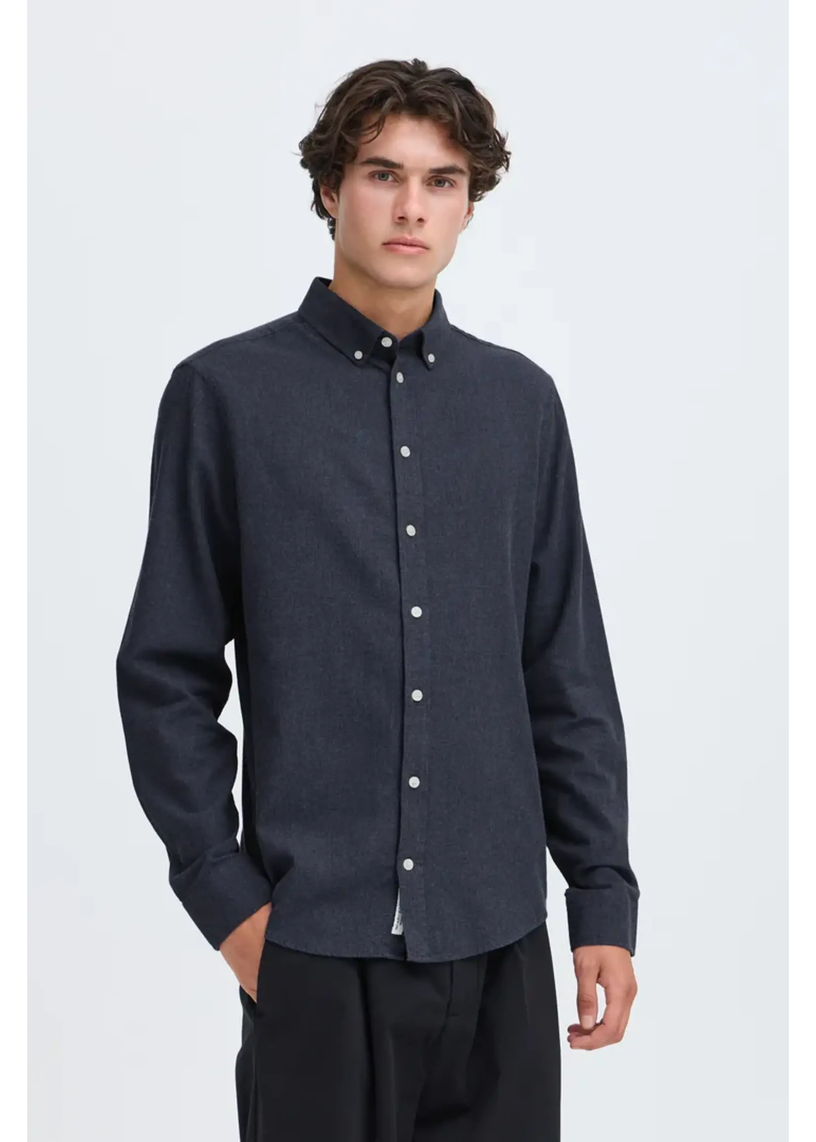 Casual Friday Casual Friday Anton LS BD Fil A Fil Shirt - Dark Navy Melange