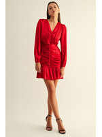 Adelyn Rae Adelyn Rae Mini-Robe Froncée À Manches Longues Leah - Rouge