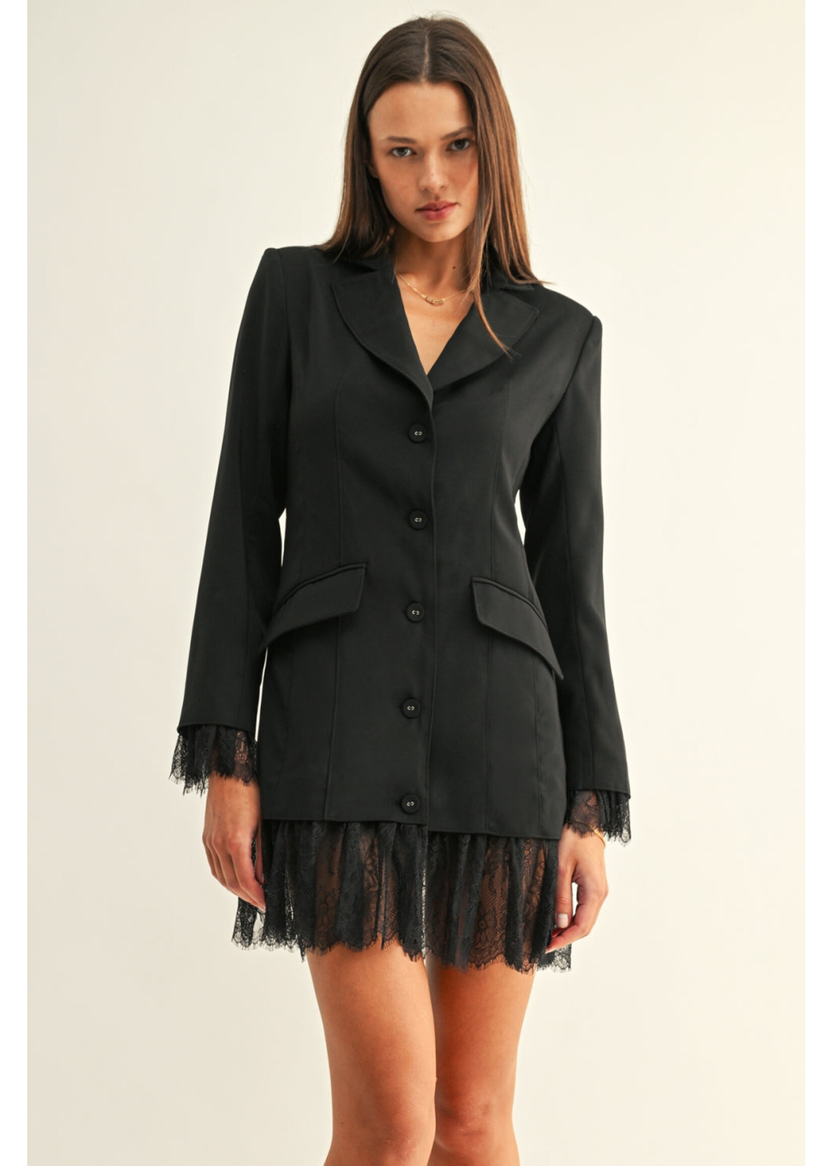 Adelyn Rae Adelyn Rae Yasmi Lace Hem Blazer Dress - Black