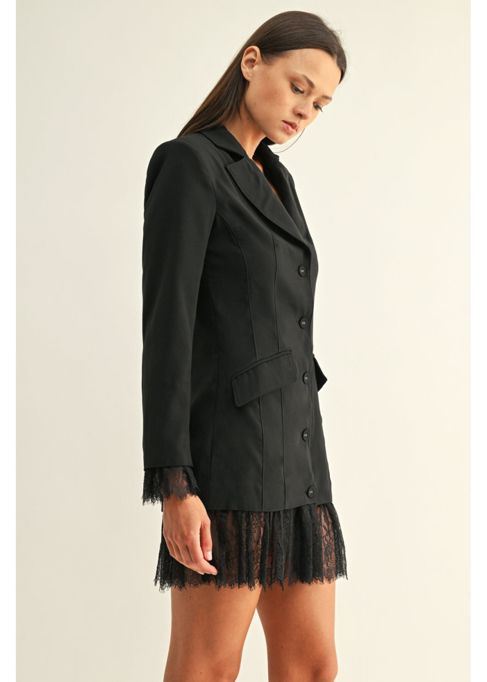 Adelyn Rae Adelyn Rae Yasmi Lace Hem Blazer Dress - Black