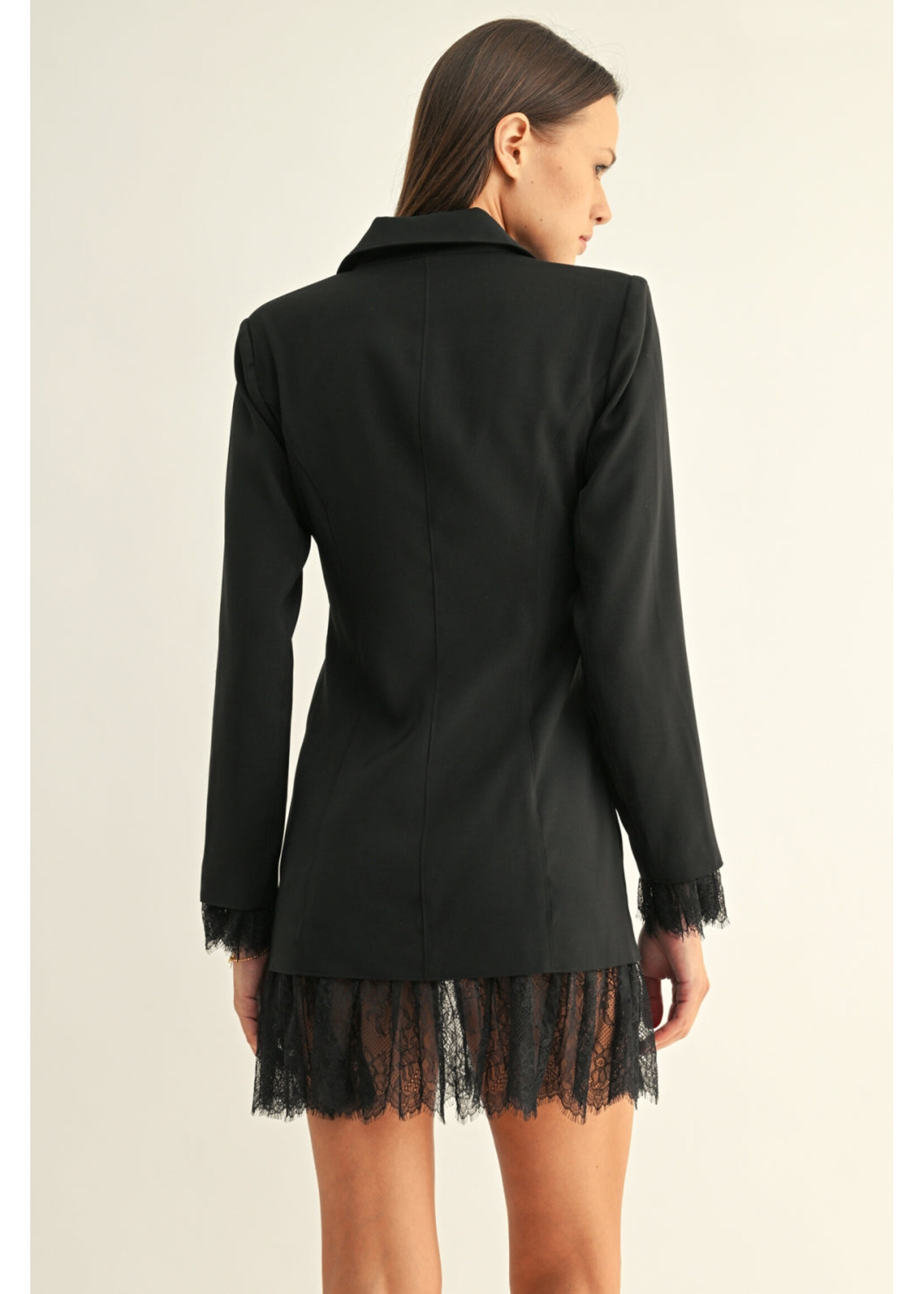 Adelyn Rae Adelyn Rae Yasmi Lace Hem Blazer Dress - Black