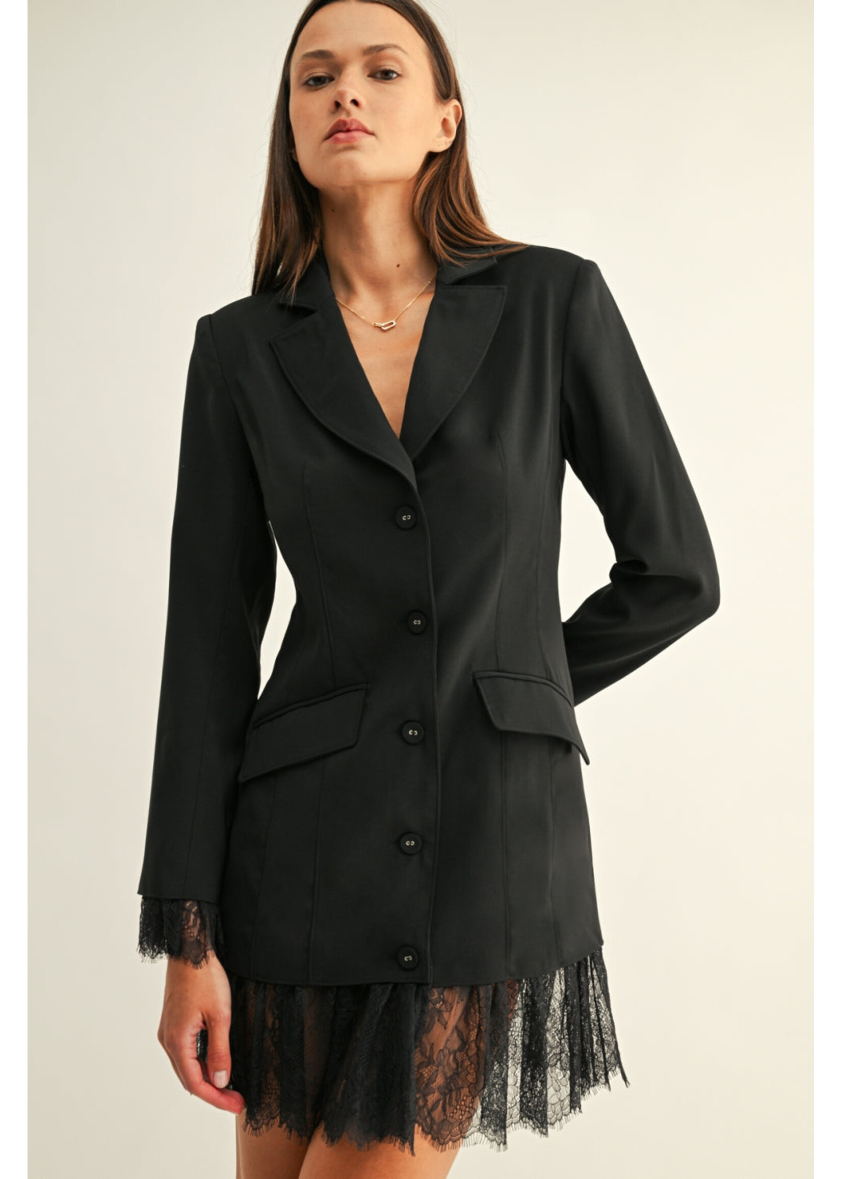 Adelyn Rae Adelyn Rae Robe blazer Yasmi À Ourlet En Dentelle - Noir