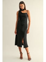 Adelyn Rae Adelyn Rae Selena Contrast Scarf Cowl Neck Dress - Black