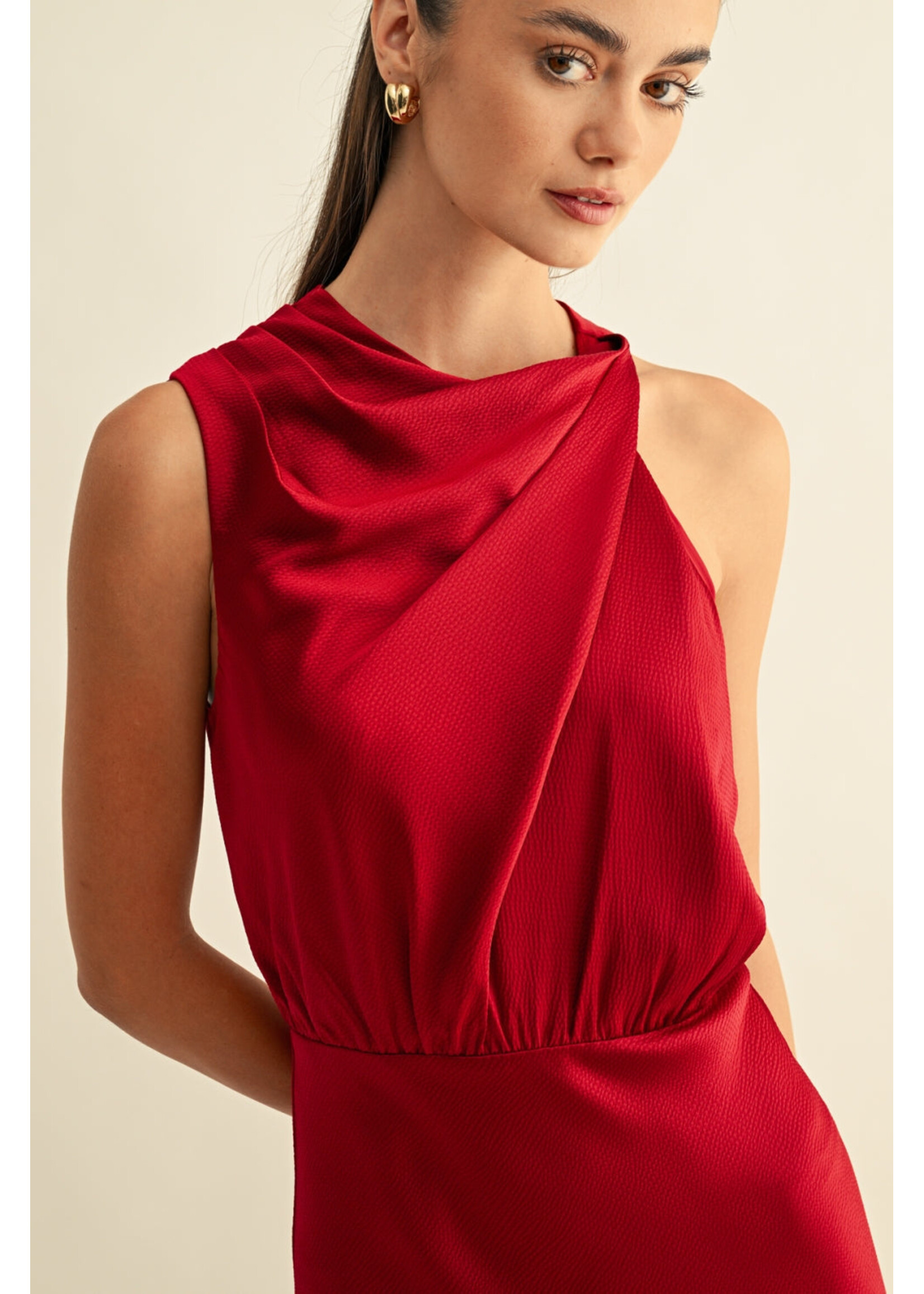 Adelyn Rae Adelyn Raw Kate Cowl Drape Asymmetrical - Maroon