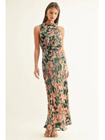 Adelyn Rae Adelyn Rae Veda Burnout Velvet Draped Maxi - Teal Maxi