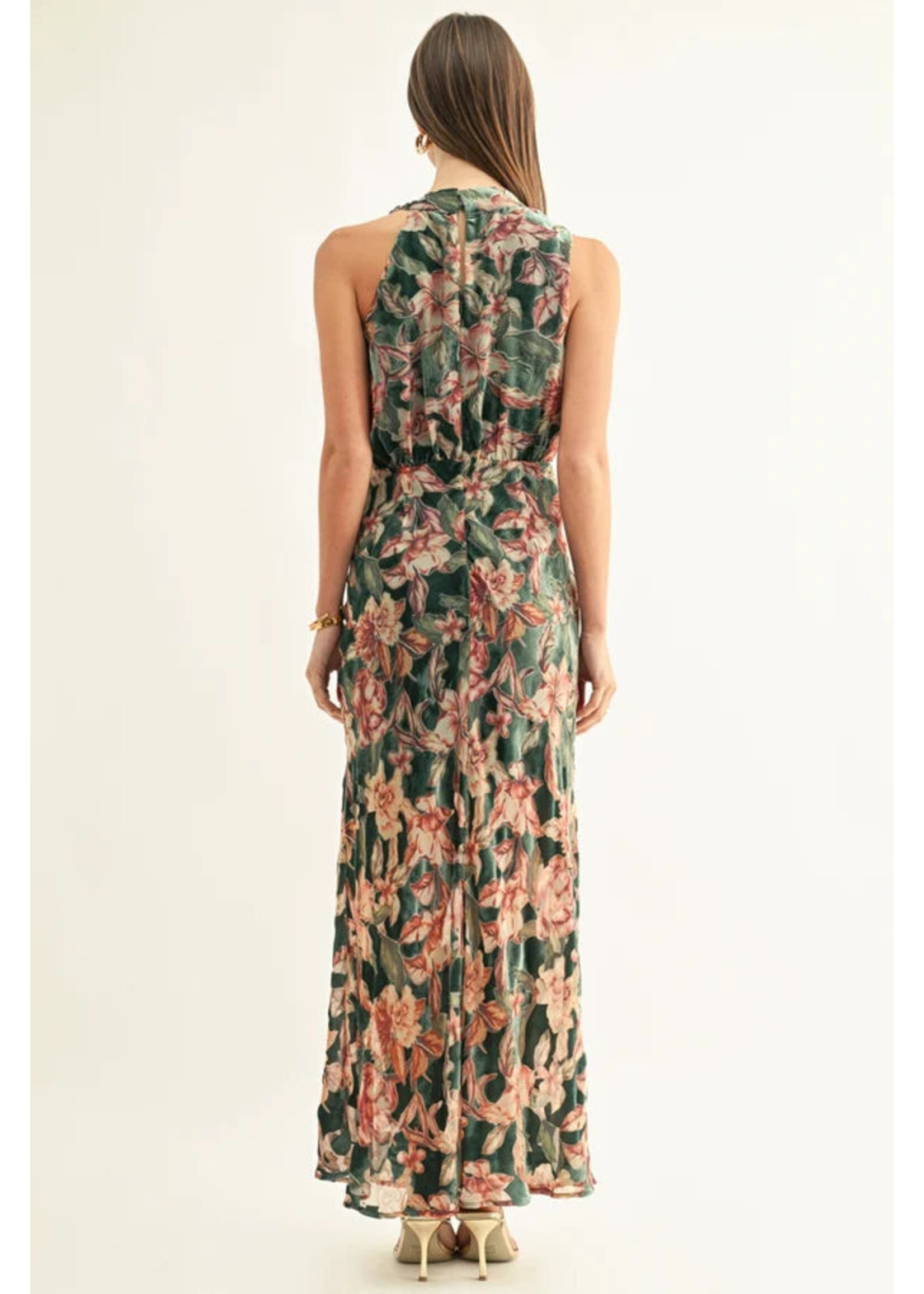 Adelyn Rae Adelyn Rae Veda Burnout Velvet Draped Maxi - Teal Maxi