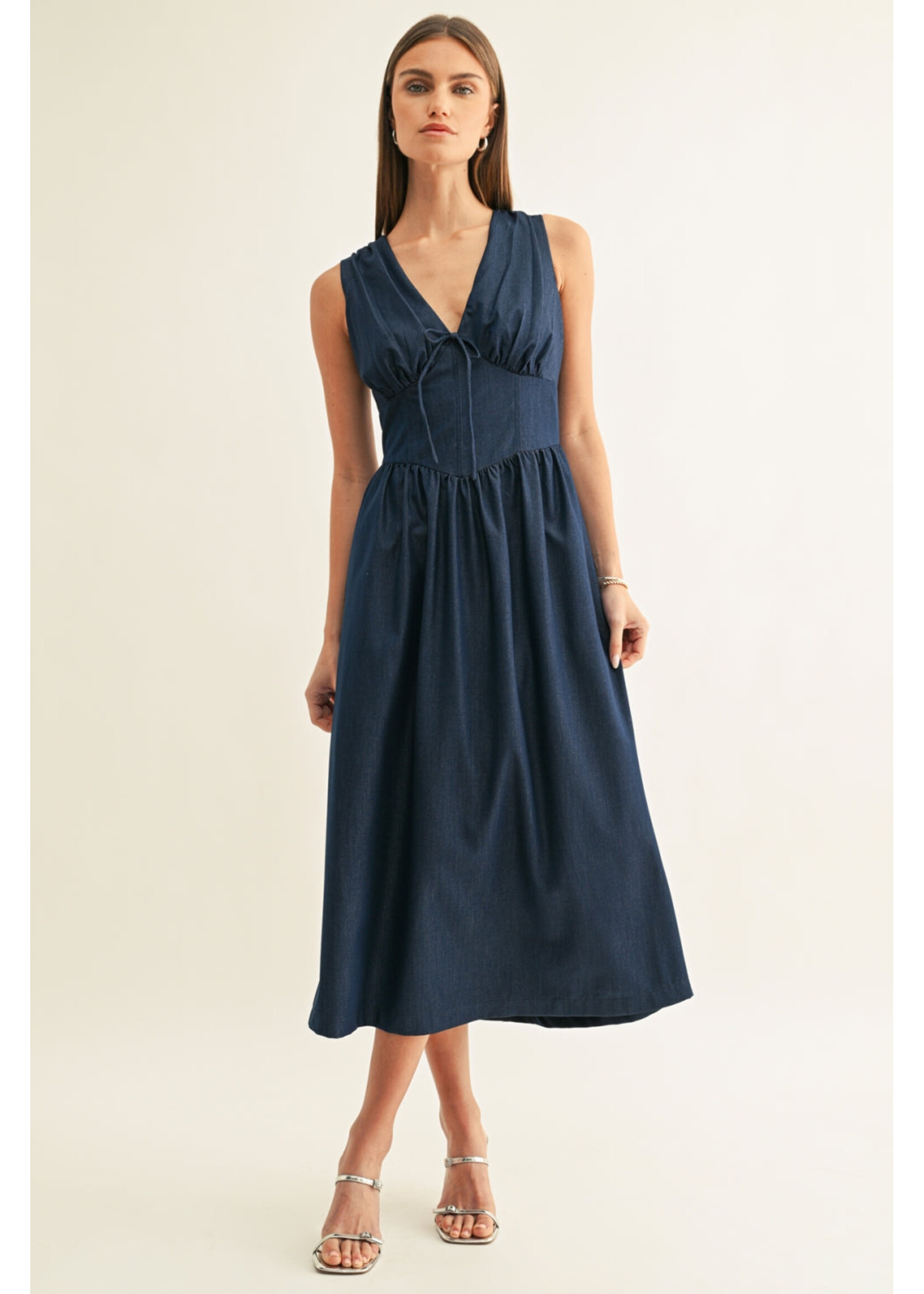 Adelyn Rae Adelyn Rae Arabelle Chambray Sleeveless Dress - Indigo Blue
