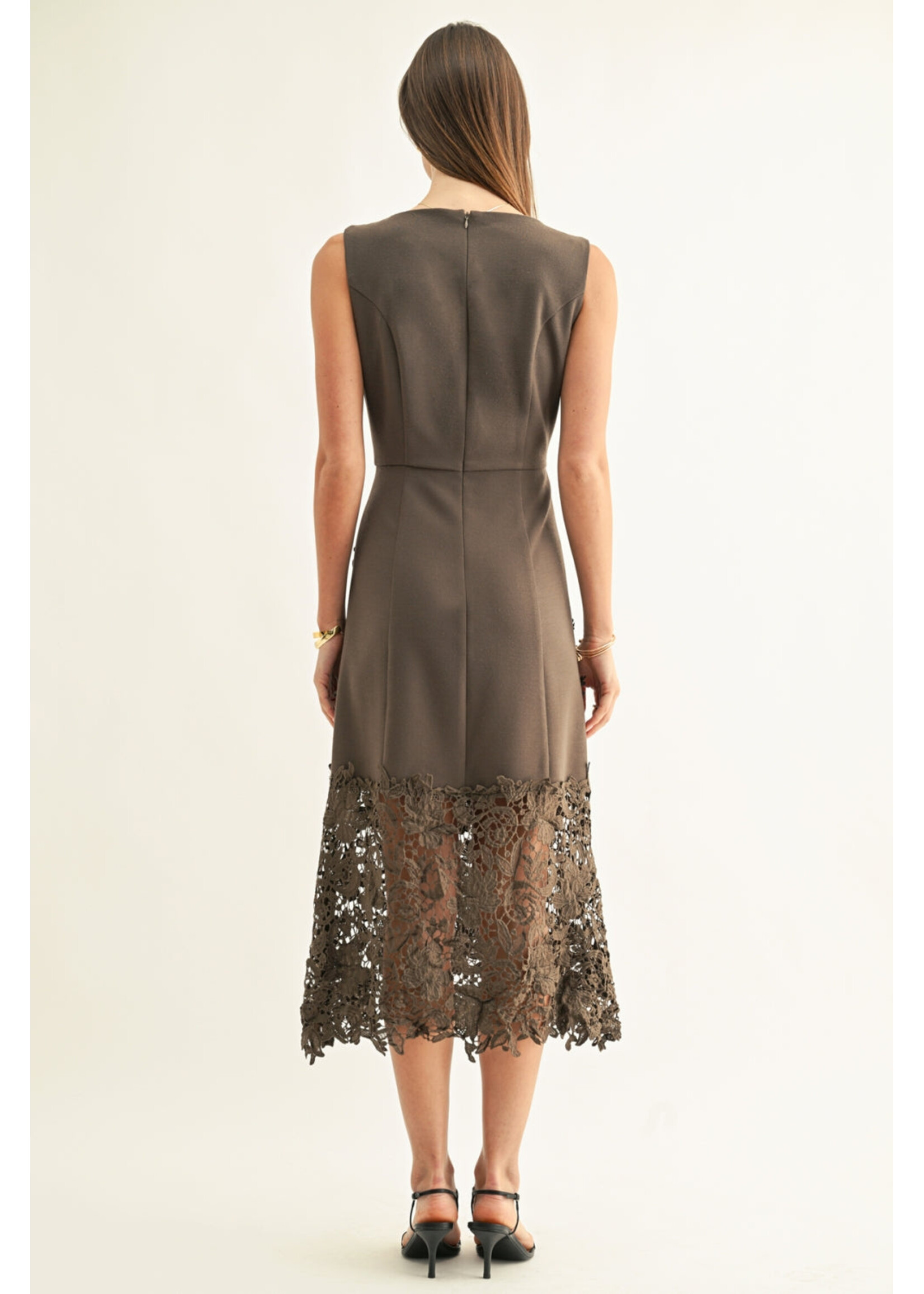 Adelyn Rae Adelyn Rae Robe Midi Sara Détails De Dentelle - Espresso