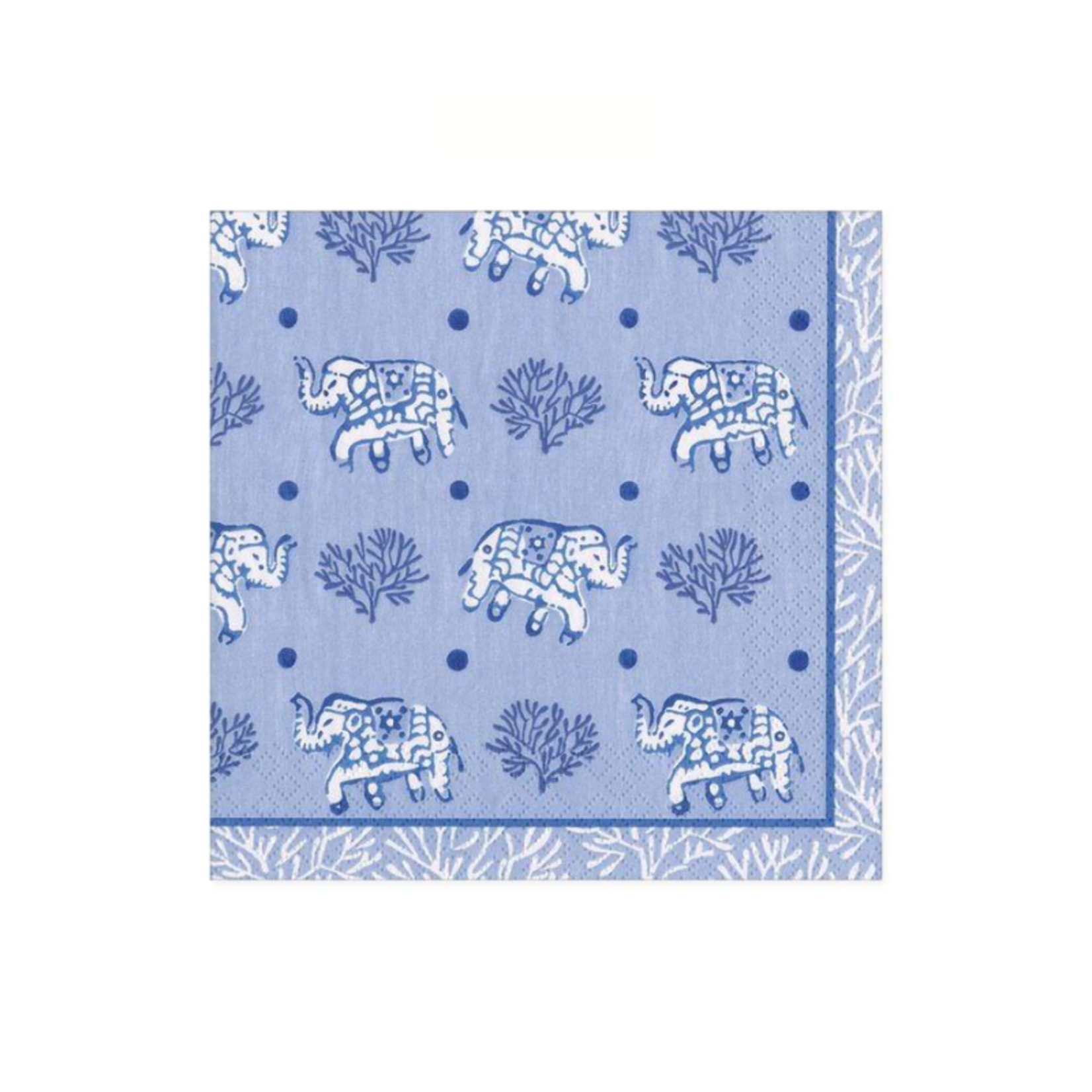 Caspari Blue Batik Elephants, Cocktail Napkin - 20/Pack