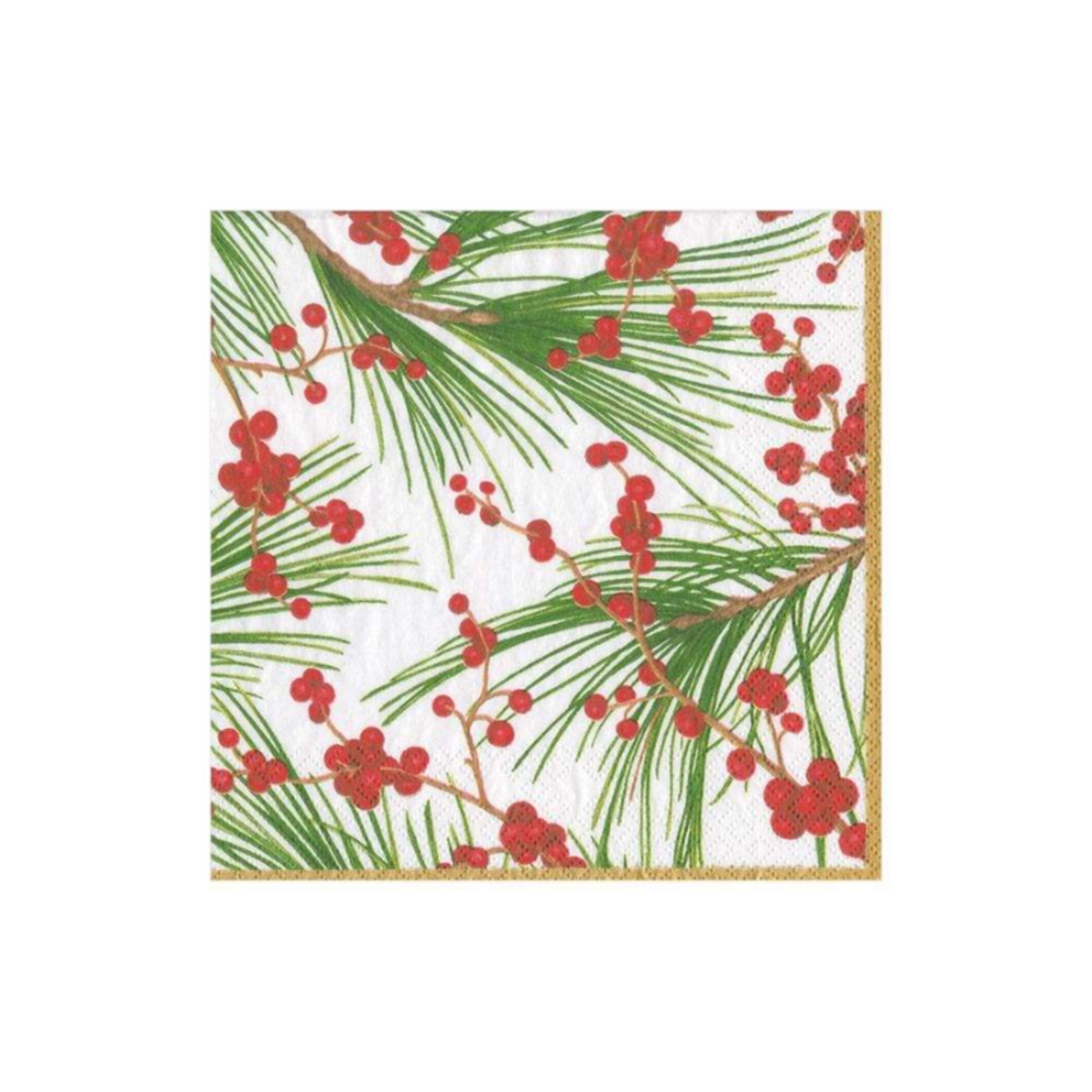 Caspari Berries and Pine, Cocktail Napkins - 20/Pack