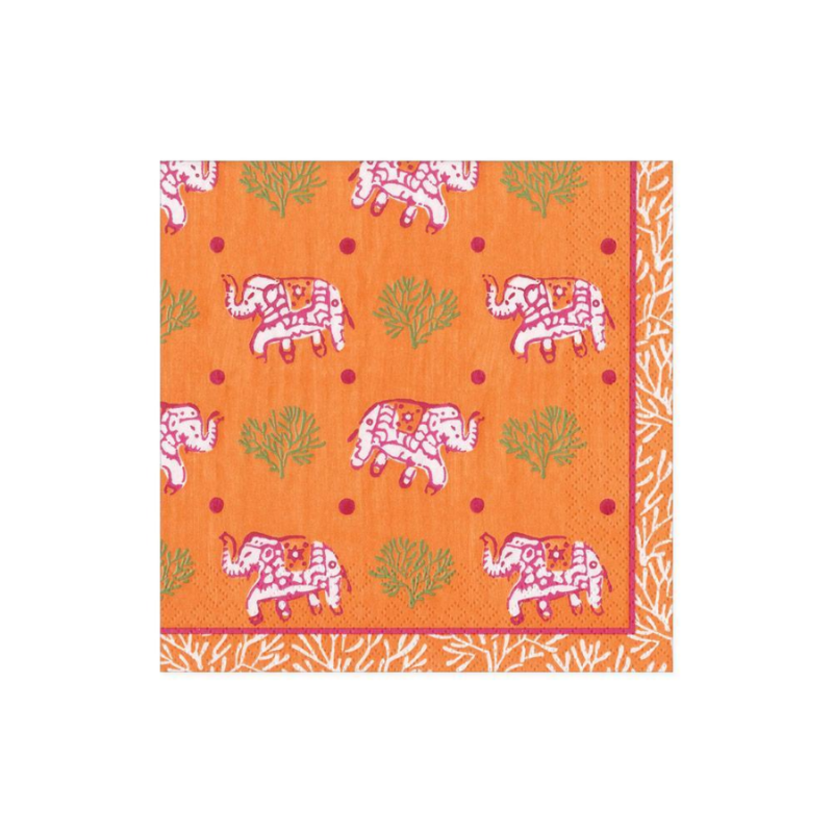 Caspari Orange Batik Elephants, Cocktail Napkin - 20/Pack