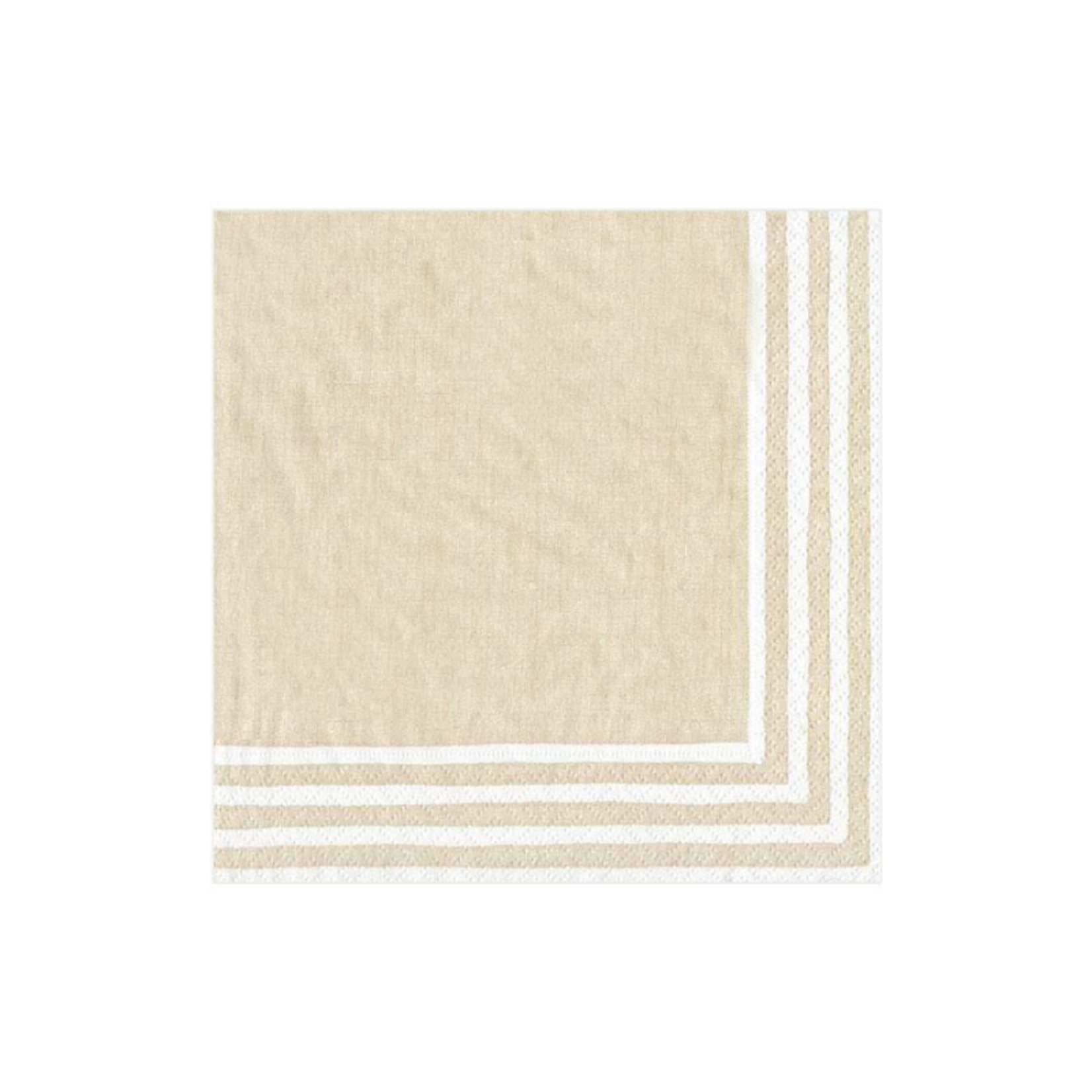 Caspari Natural Border Stripe, Cocktail Napkin - 20/Pack