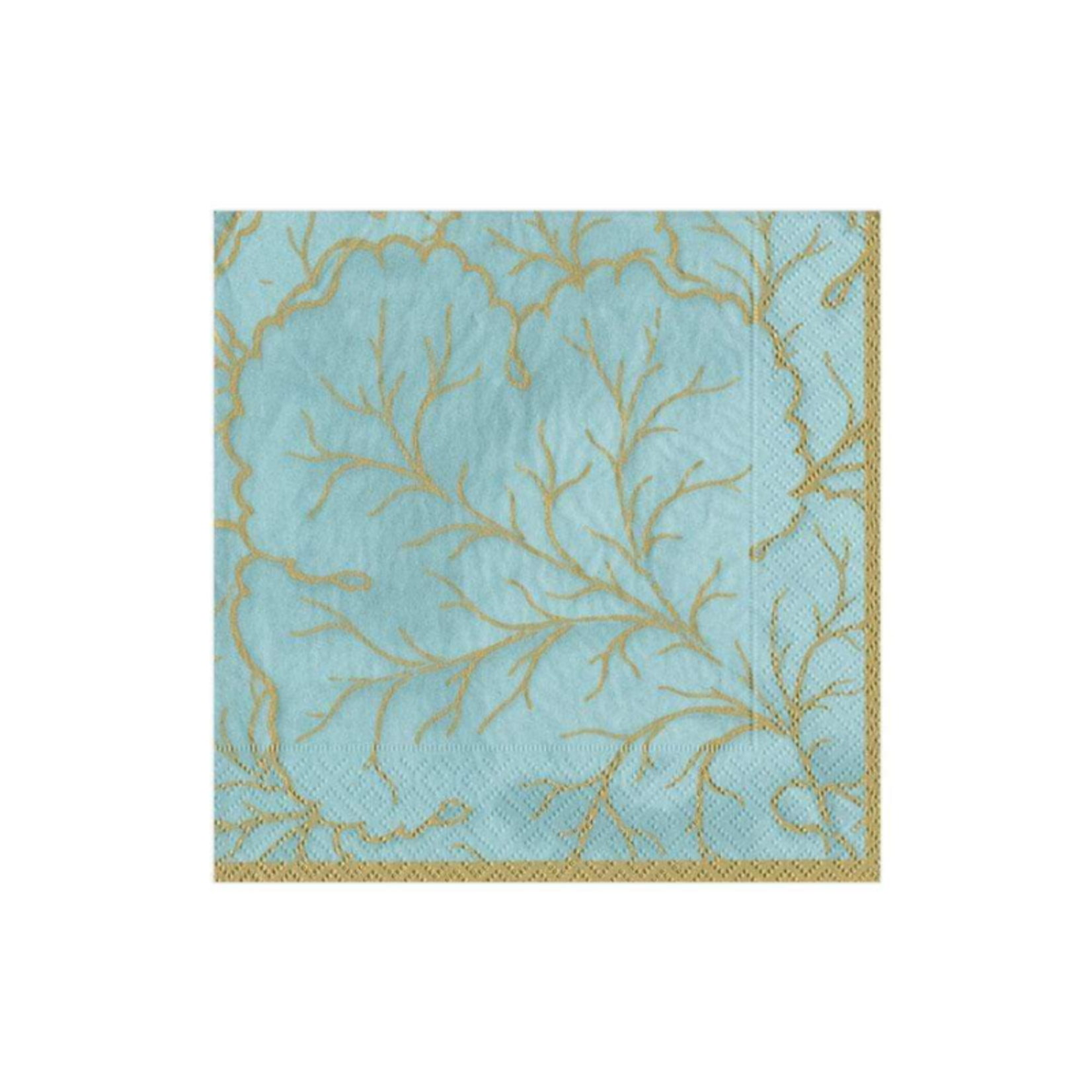 Caspari Aqua Gilded Majolica, Cocktail Napkin - 20/Pack