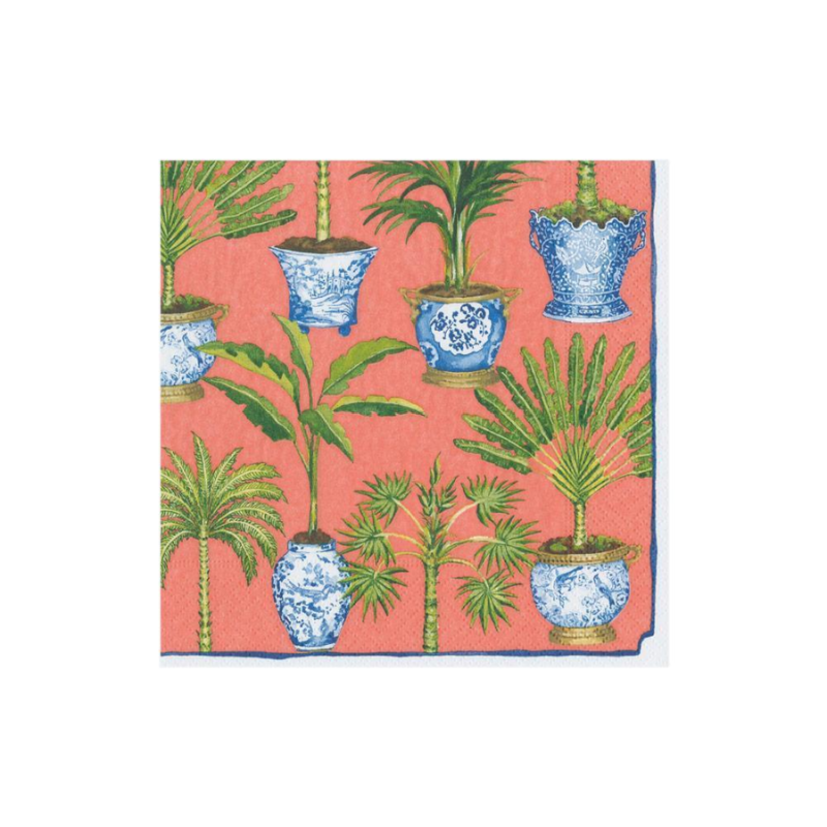 Caspari Coral Potted Palms, Cocktail Napkin - 20/Pack