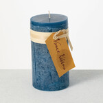 Sullivans Timber Pillar Candle, English Blue - 6”