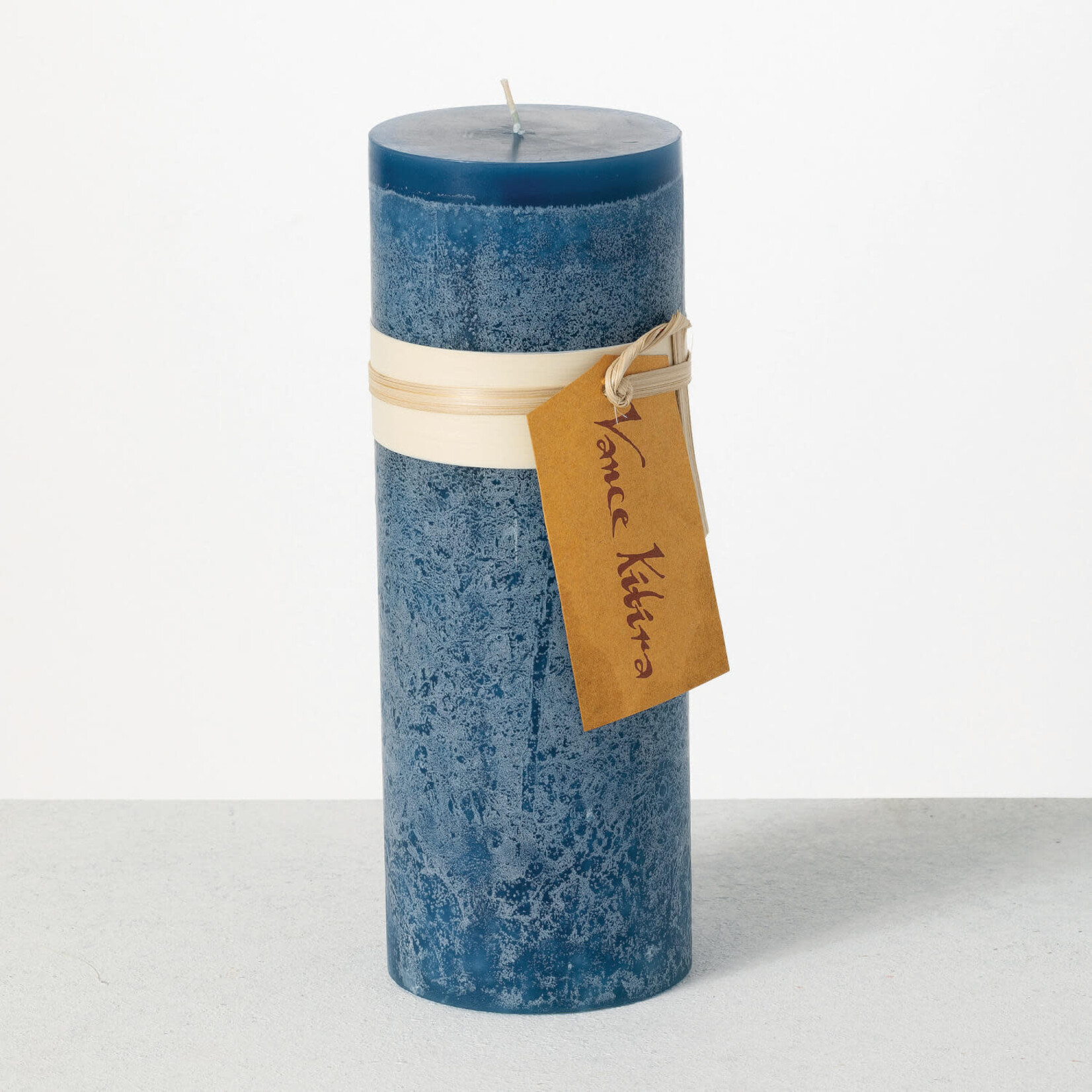 Sullivans Timber Pillar Candle, English Blue - 9”