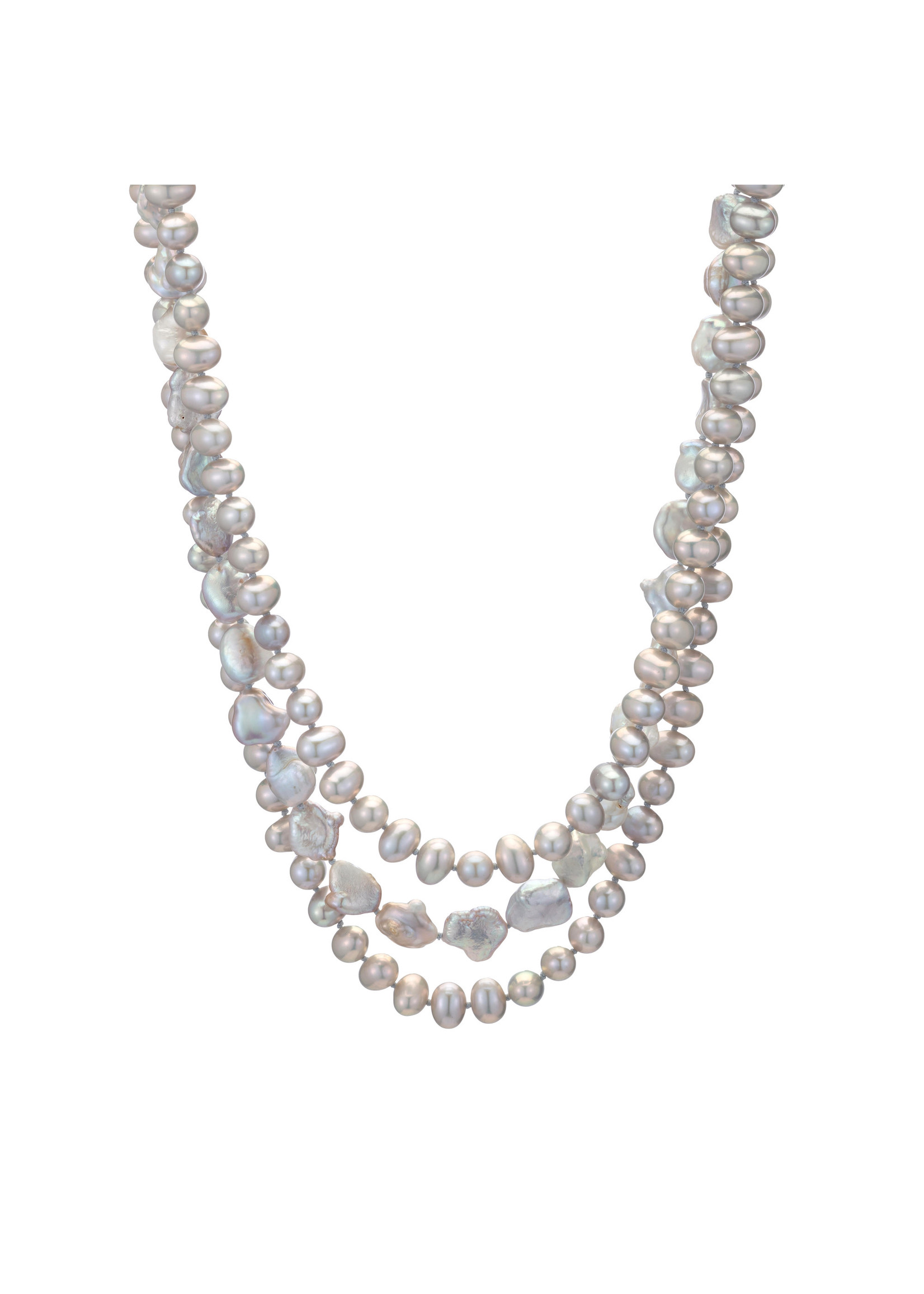 Graceful Triple-Layer Multicolour Semi-Round Pearls Necklace Set - Pure  Pearls