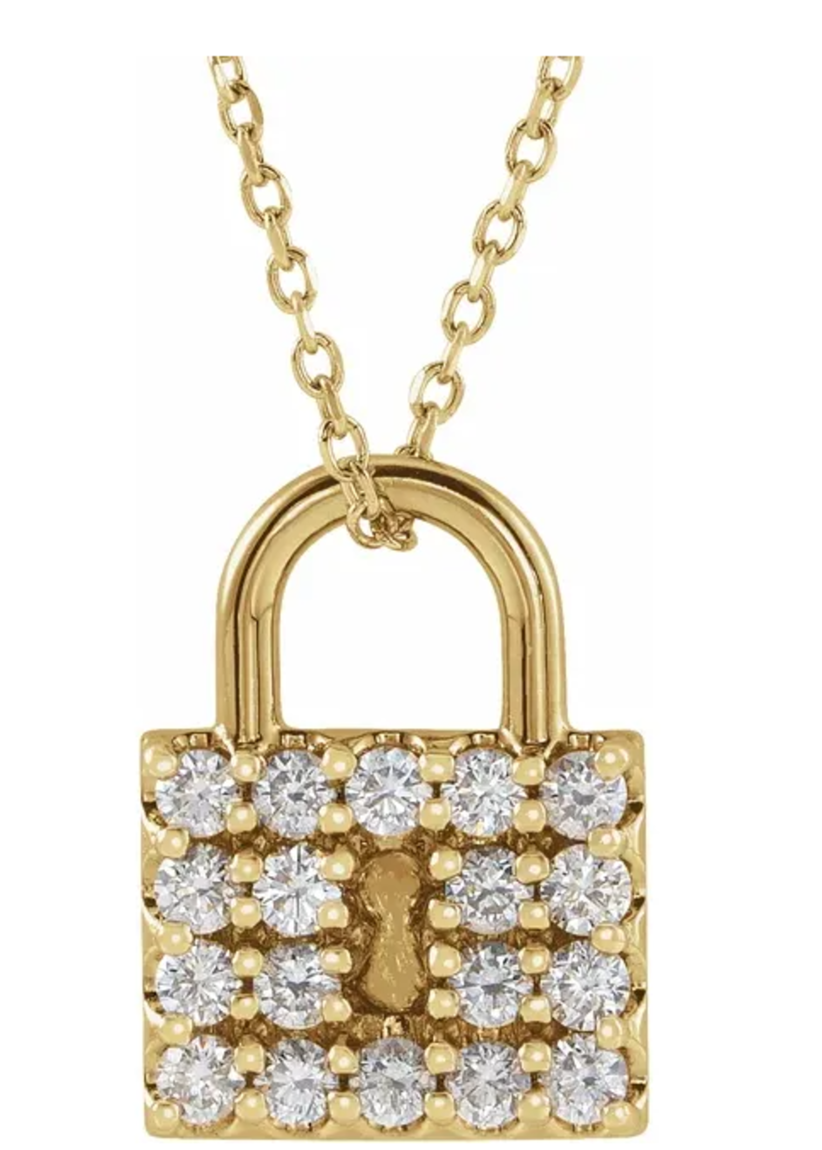 14k Yellow Gold Diamond Padlock Pendant