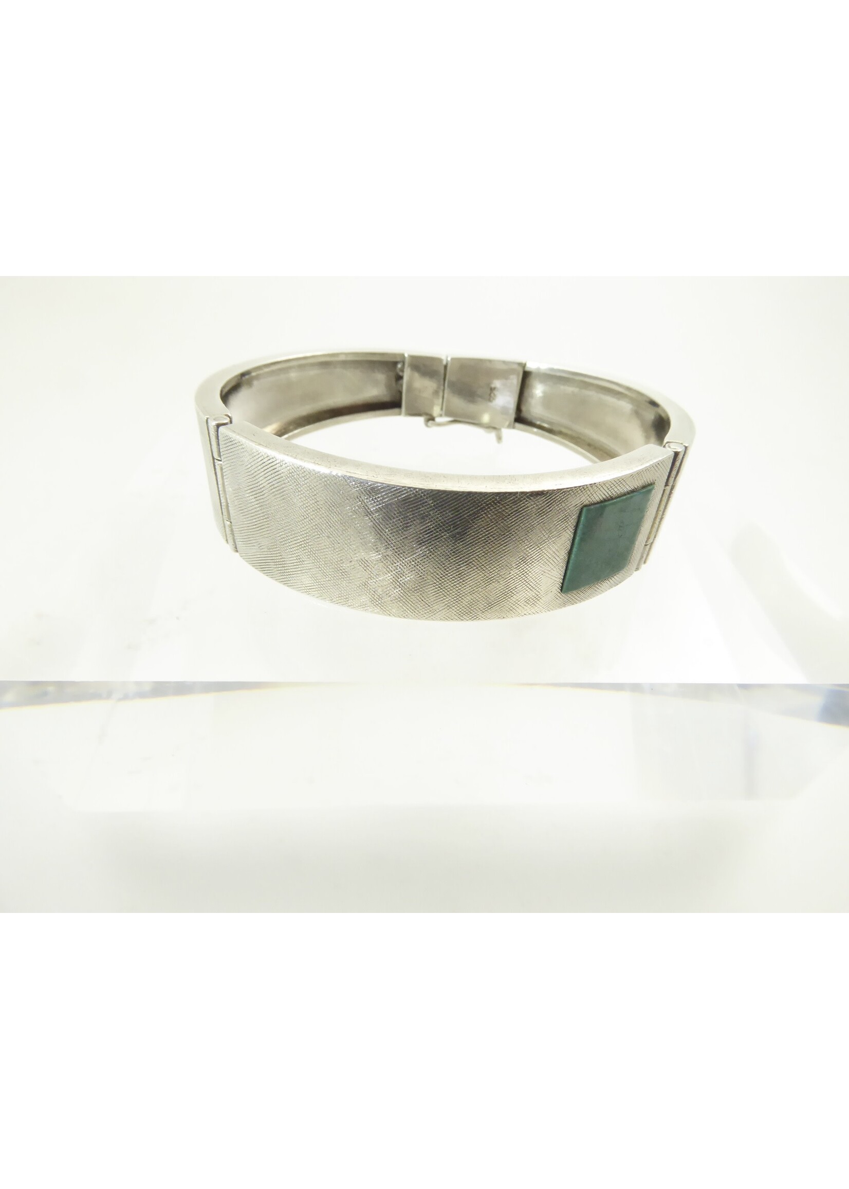 Lisa Kramer Vintage Jewelry Sterling Silver and Green Stone Modernist Bracelet