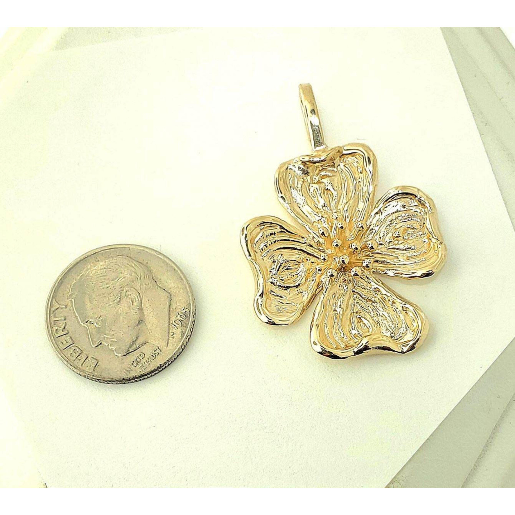14K Yellow XL Dogwood Pendant