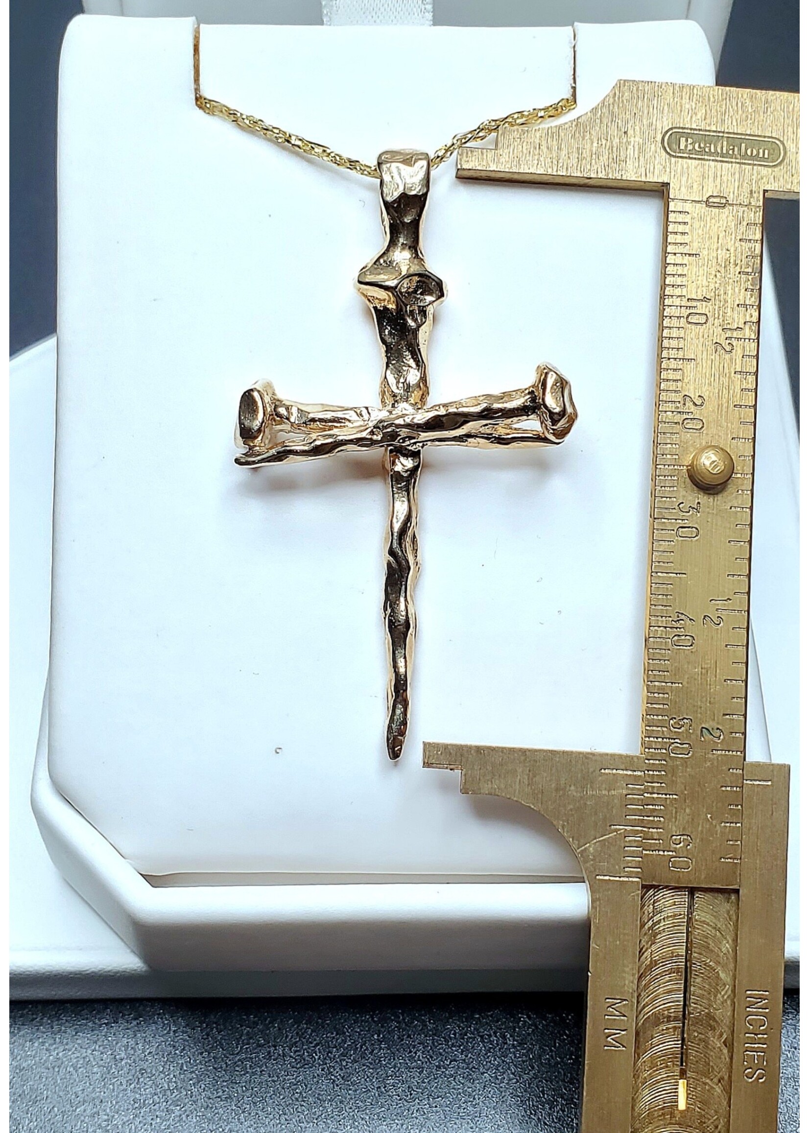 14k 3 Large Nail Cross Pendant
