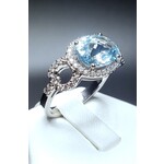 14 Karat White Gold 1.90 ct. Oval Aquamarine w/ Diamond Halo Accents Ring Size 7