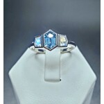 14 Karat White Gold Natural Sapphire w/ Moonstone Accents Sz. 6.75