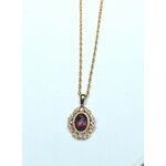 14 Karat Yellow Gold 1.4 Carat Natural Garnet w/ Natural Diamond Accents Vintage Style Necklace