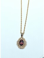 14 Karat Yellow Gold 1.4 Carat Natural Garnet w/ Natural Diamond Accents Vintage Style Necklace