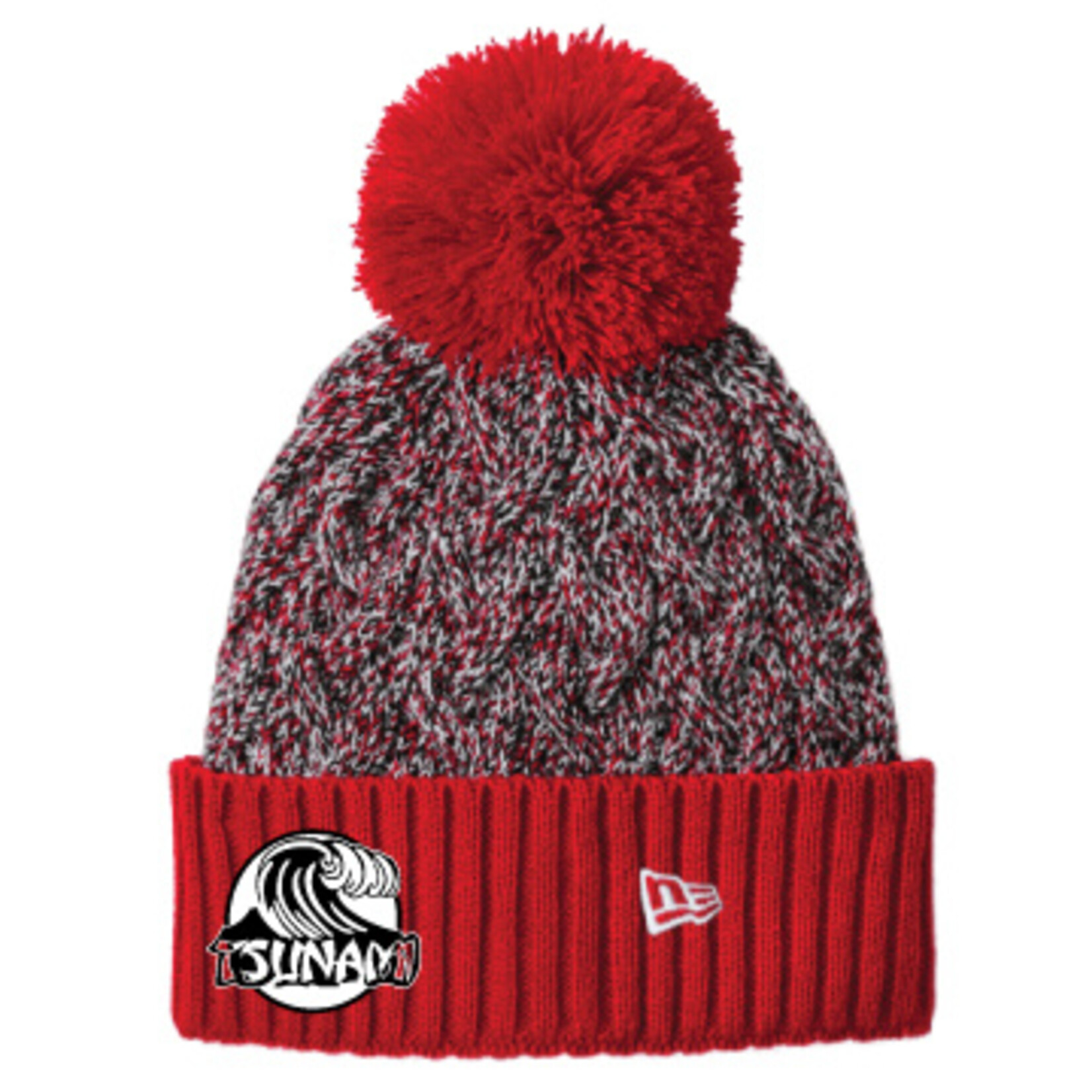 Tsunami Tsunami Marled Knit Pom Beanie Scarlet/Blk/White