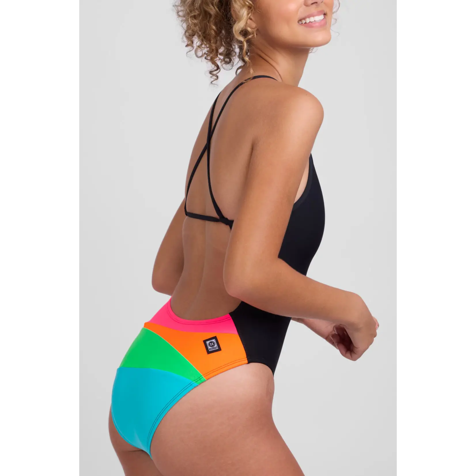 Jolyn Melisse One Piece Swimsuit - Black & Hot Pink & Sunkist