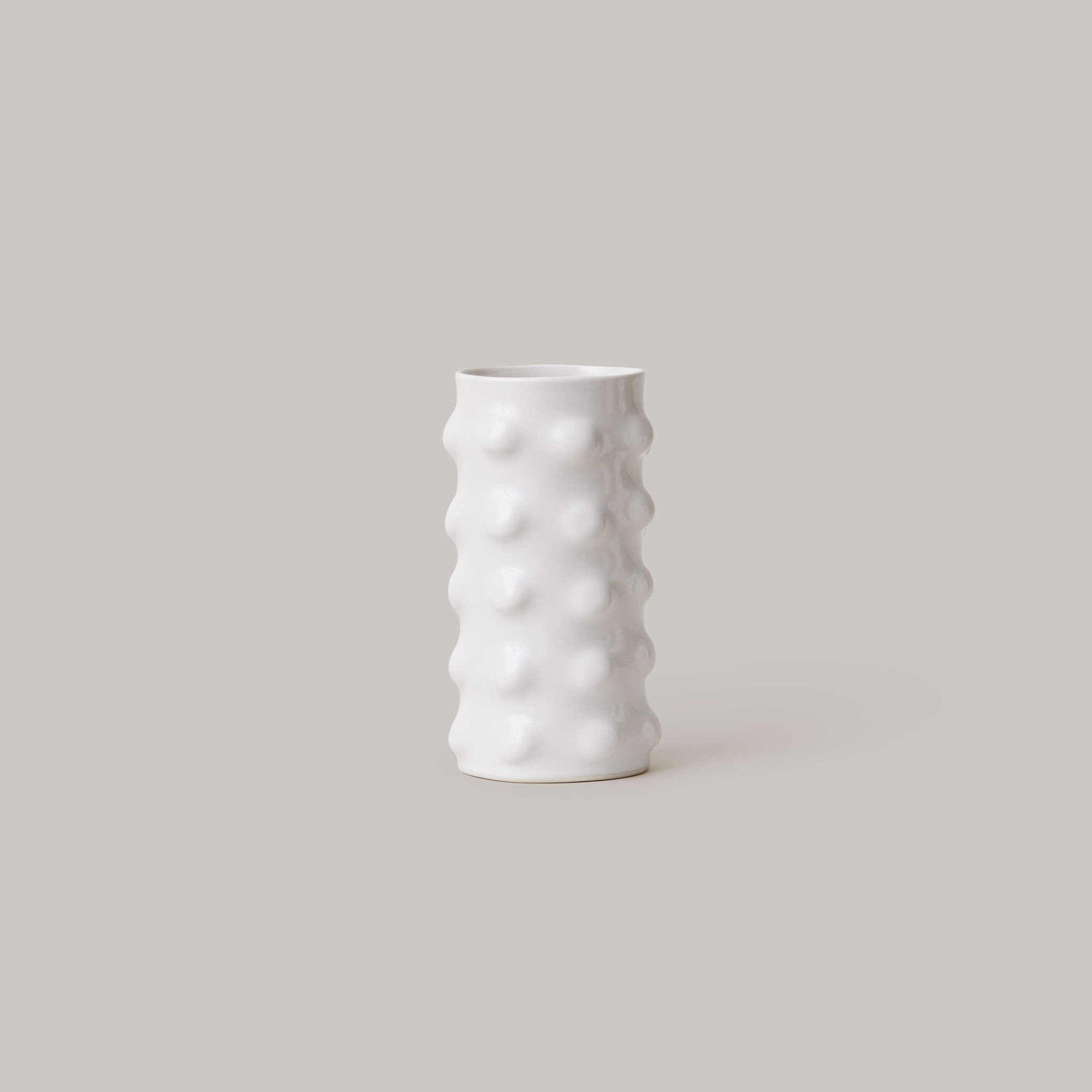  White Stoneware Vases with Textured Black Polka Dots