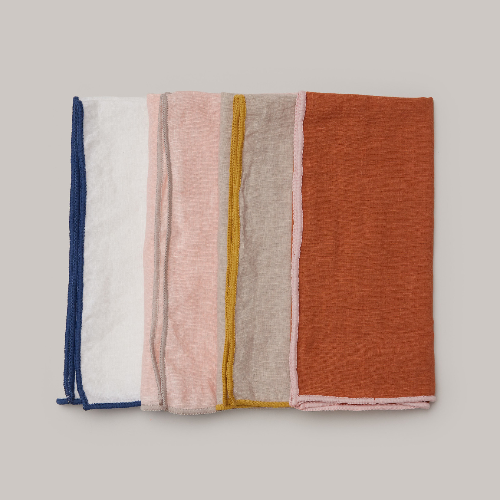 Pink & Tan Stone washed French linen dinner napkins