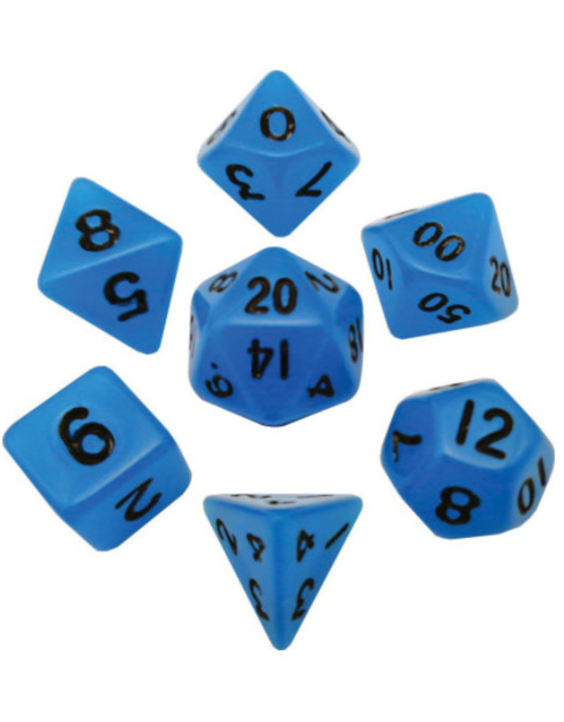Metallic Dice Games Mini 10mm Polyhedral Dice Set: Glow Blue (7 dice)