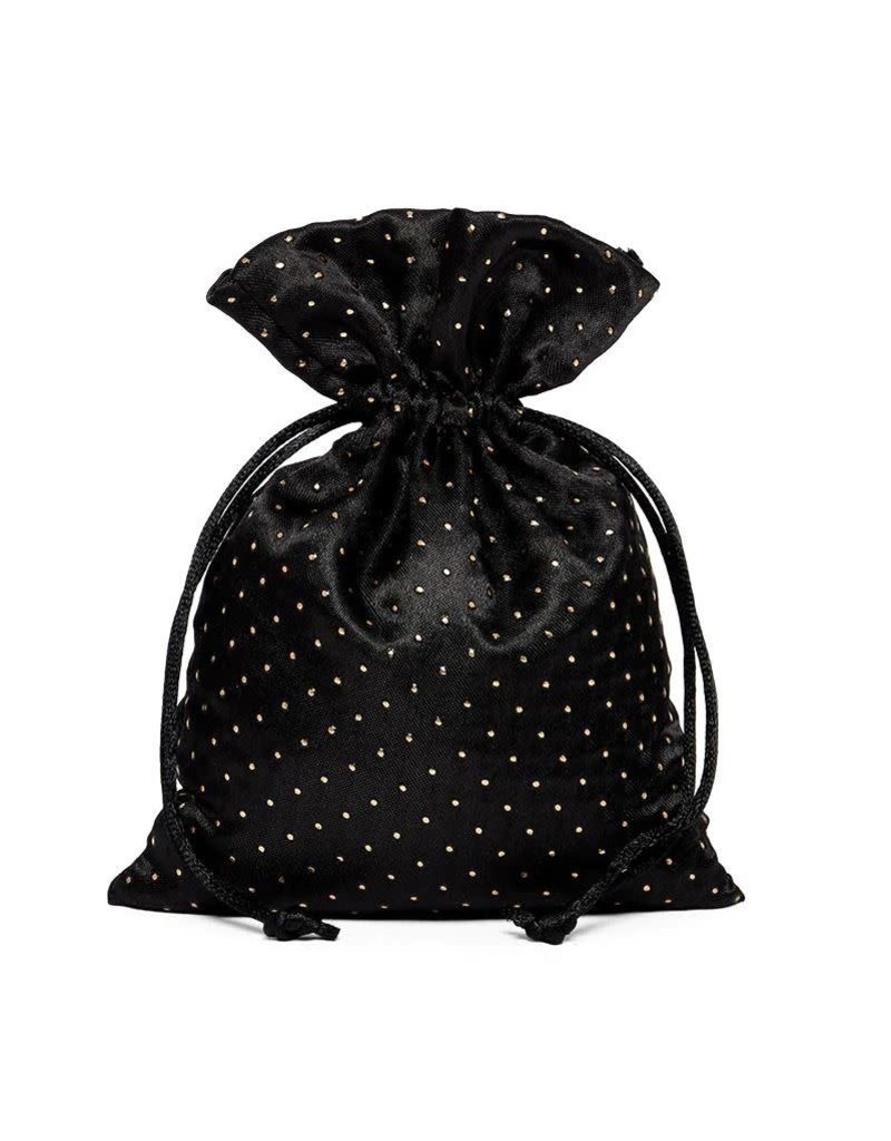 Friendly Dice Dice Bag: Black Satin with Gold Dots (about 5" x 7")