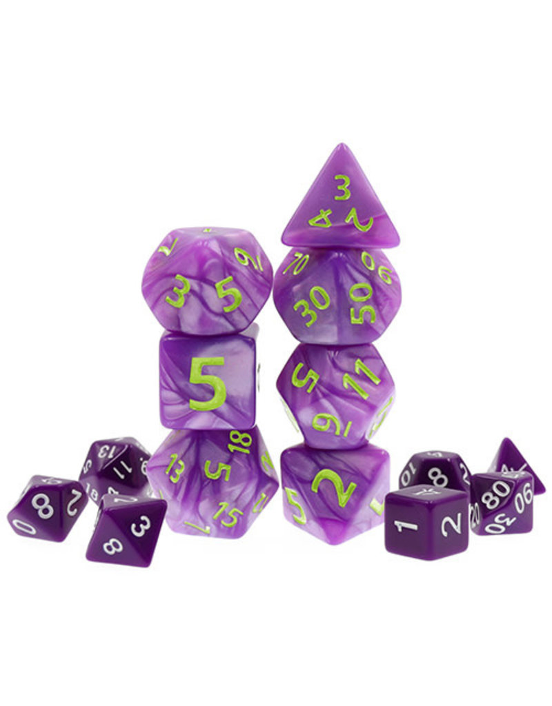 Friendly Dice 25mm Polyhedral Dice Set: Purple Pearl (7 Oversized Dice and Dice Bag)