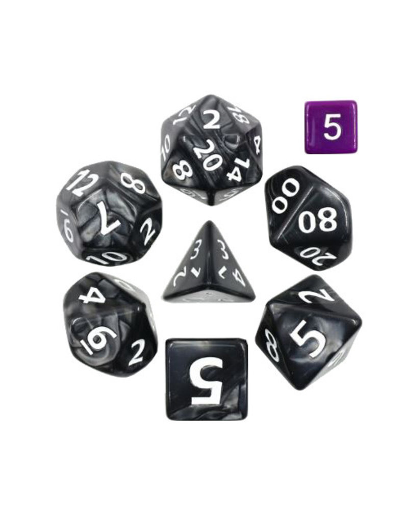Friendly Dice 25mm Polyhedral Dice Set: Black Pearl (7 Oversized Dice & Dice Bag)