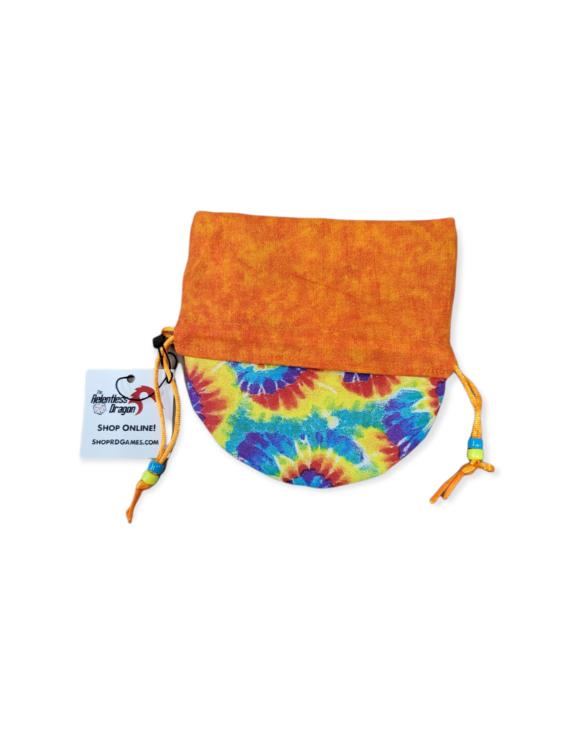 The Relentless Dragon Dice Bag: Classic Tie Dye Swirl with Orange Lining (~7" x 9")
