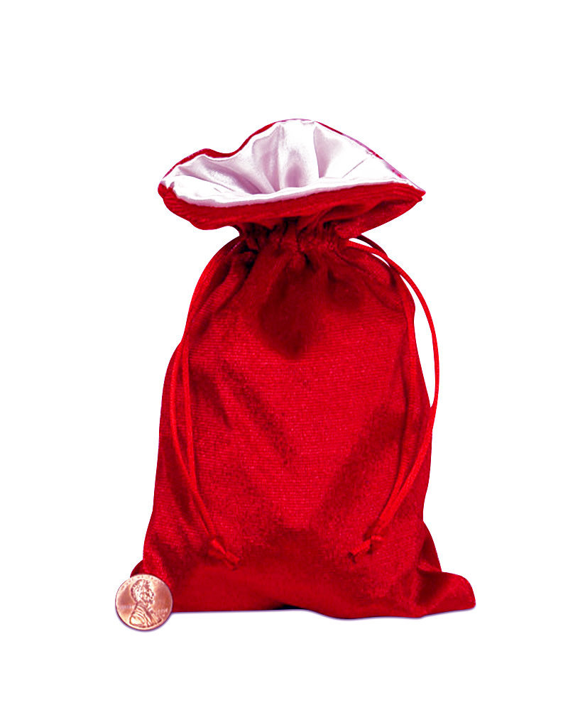 Friendly Dice Dice Bag: Red Velvet with White Satin Lining (about 5" x 8")