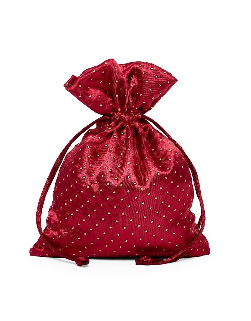 Friendly Dice Dice Bag: Burgundy Satin with Gold Dots (about 5x7 inches)