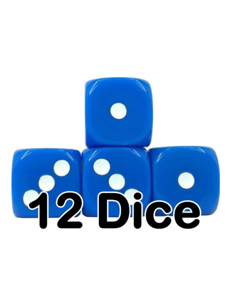 Friendly Dice D6 Dice Set: Blue Opaque 16mm Pipped Dice (12 dice)